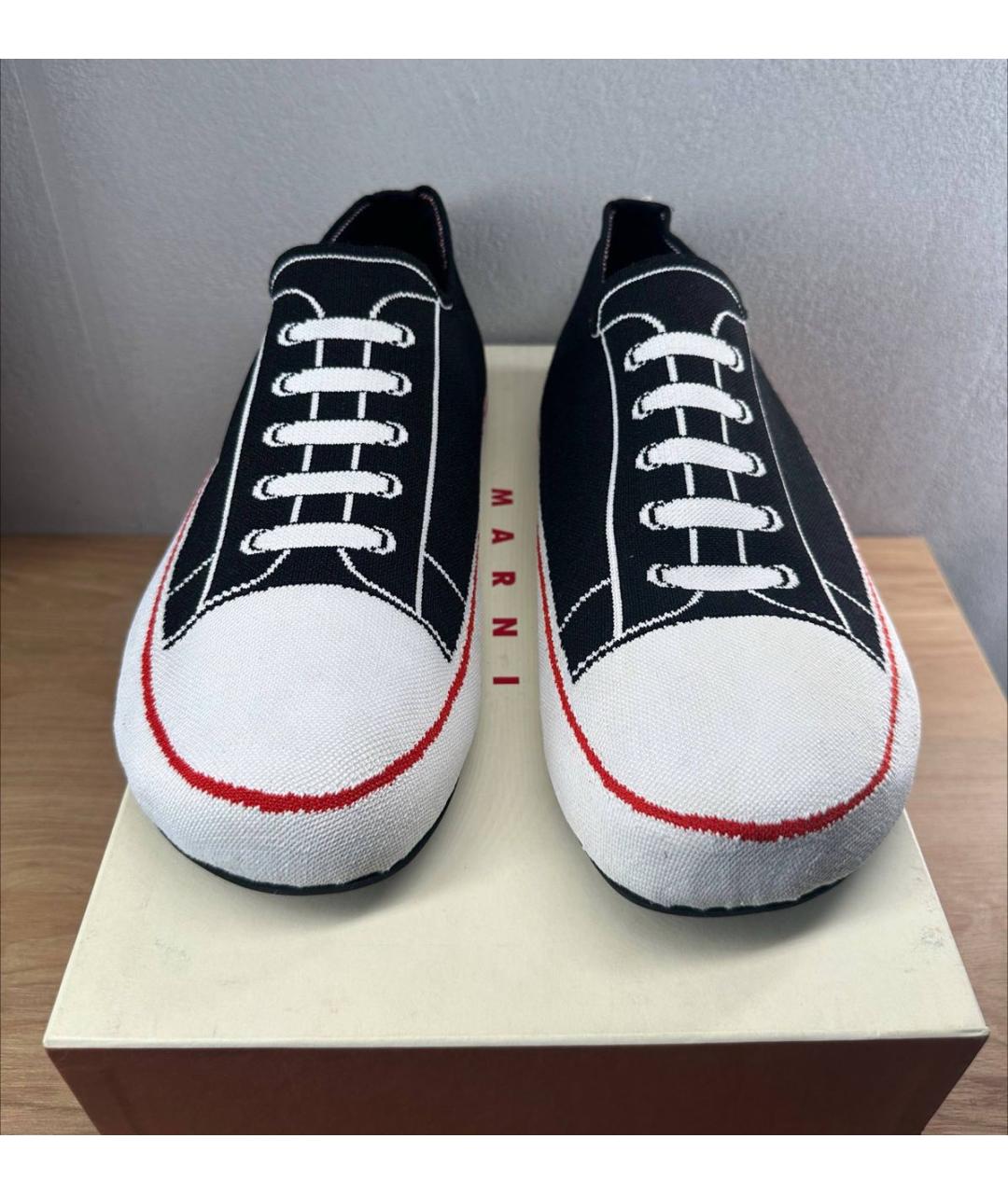 MARNI Черные текстильные низкие кроссовки / кеды, фото 2