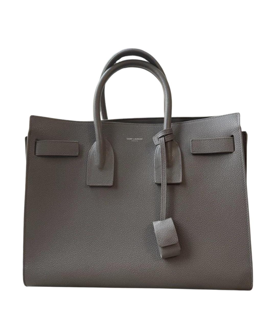SAINT LAURENT Серая кожаная сумка тоут, фото 1