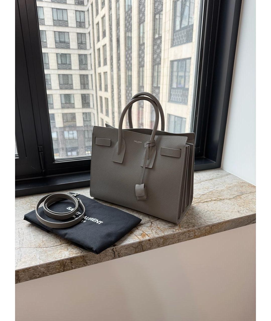 SAINT LAURENT Серая кожаная сумка тоут, фото 2