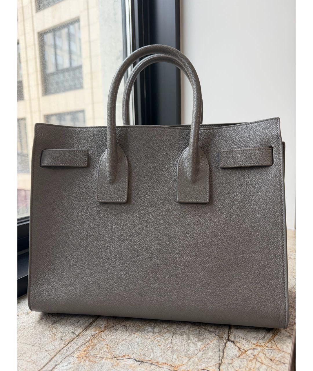 SAINT LAURENT Серая кожаная сумка тоут, фото 3