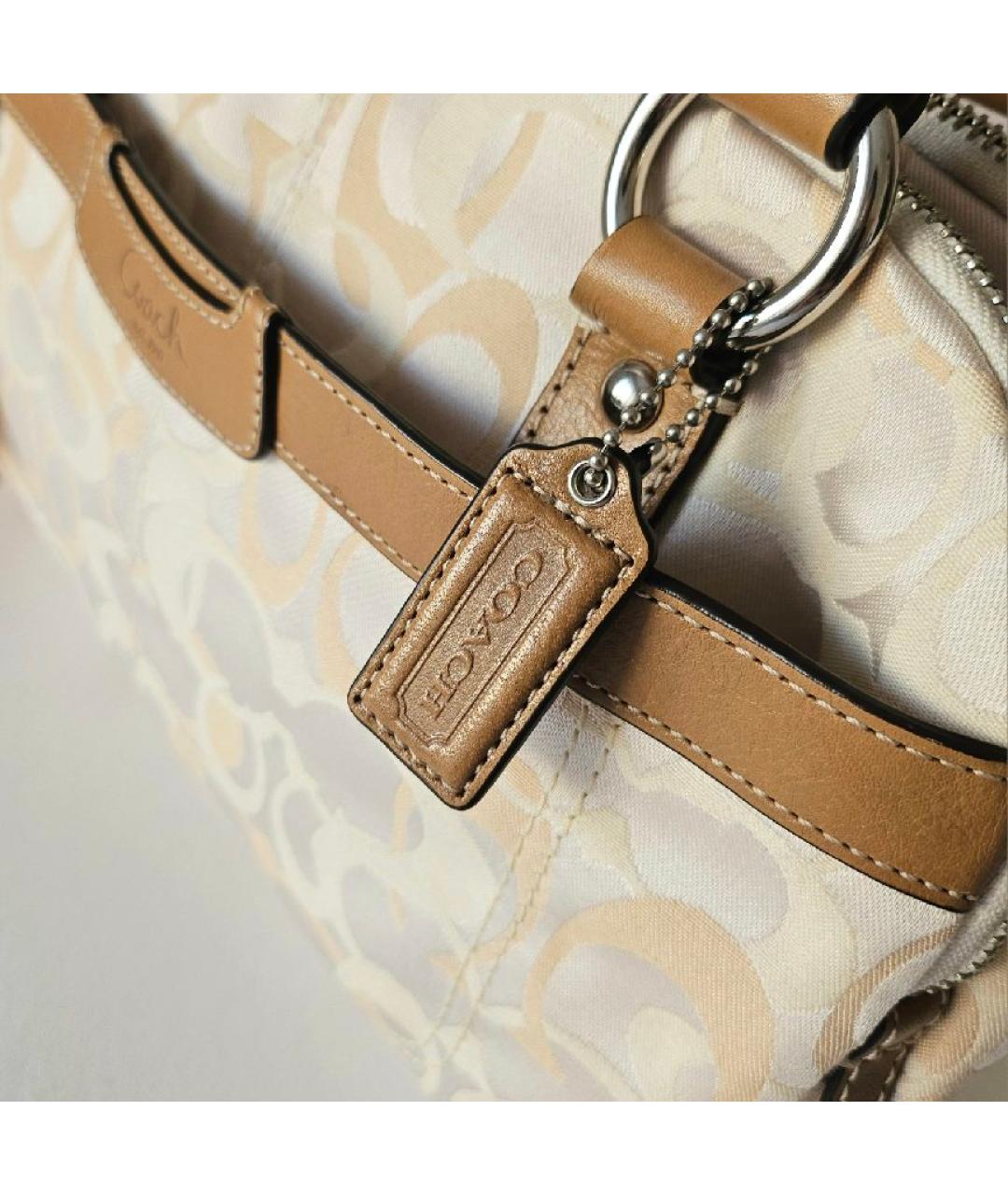 COACH Бежевая тканевая сумка с короткими ручками, фото 4