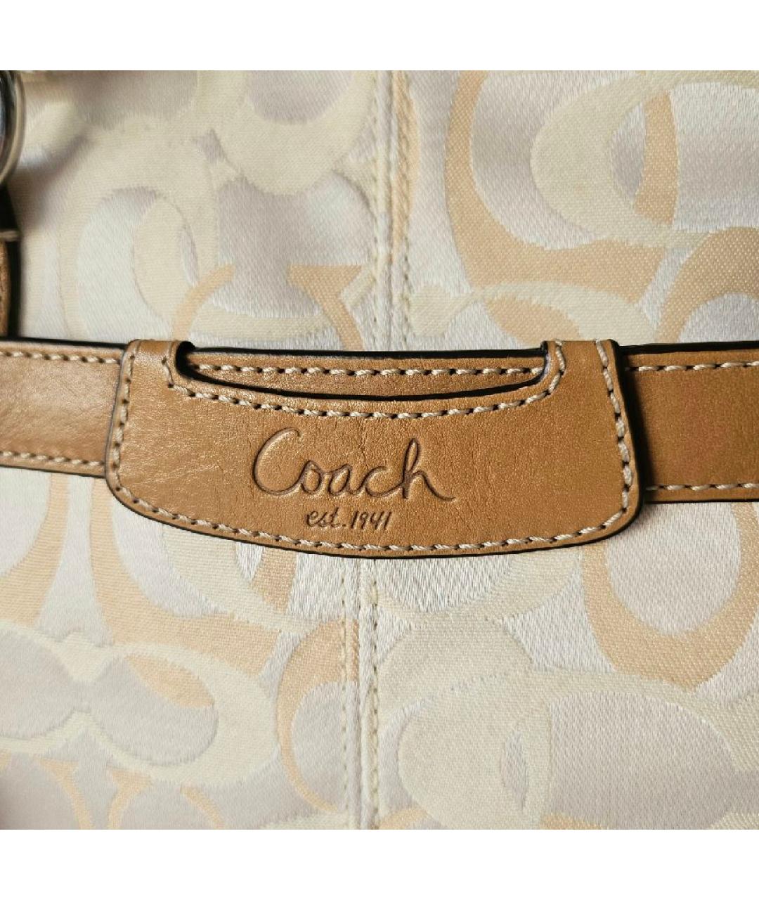 COACH Бежевая тканевая сумка с короткими ручками, фото 3