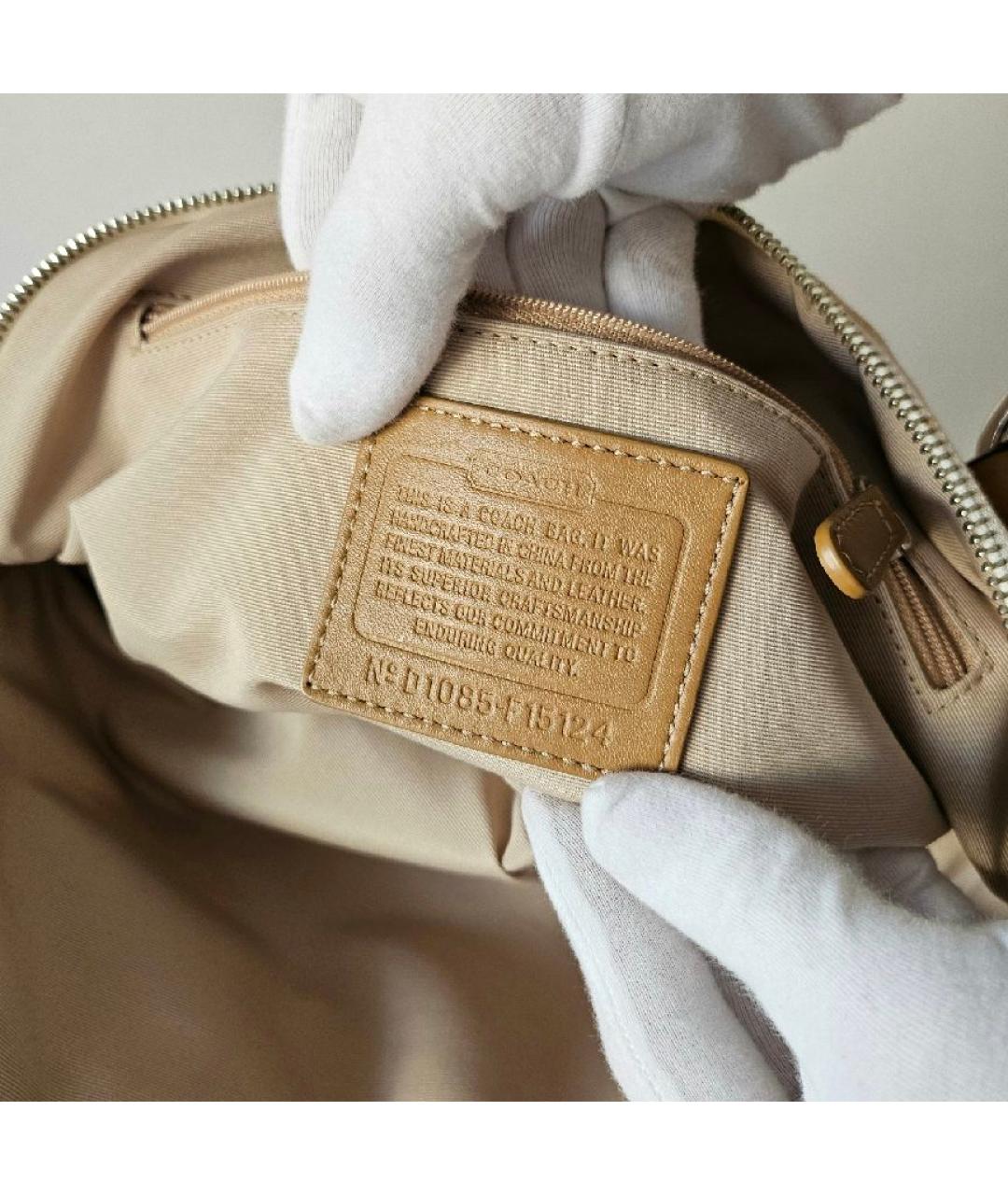 COACH Бежевая тканевая сумка с короткими ручками, фото 5