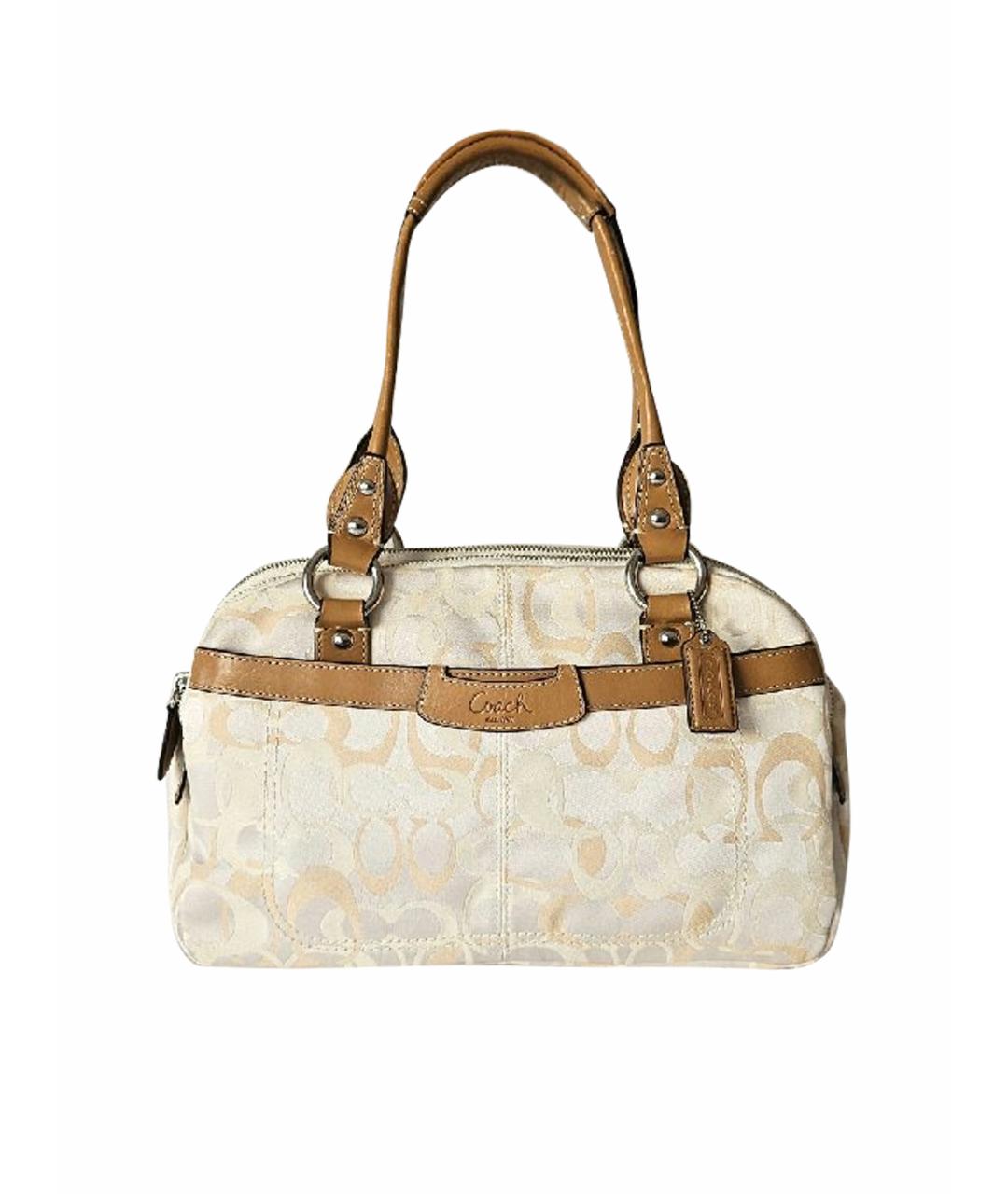 COACH Бежевая тканевая сумка с короткими ручками, фото 1