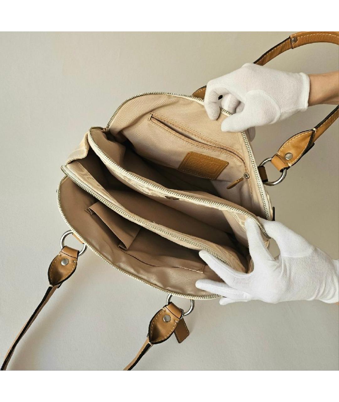 COACH Бежевая тканевая сумка с короткими ручками, фото 6