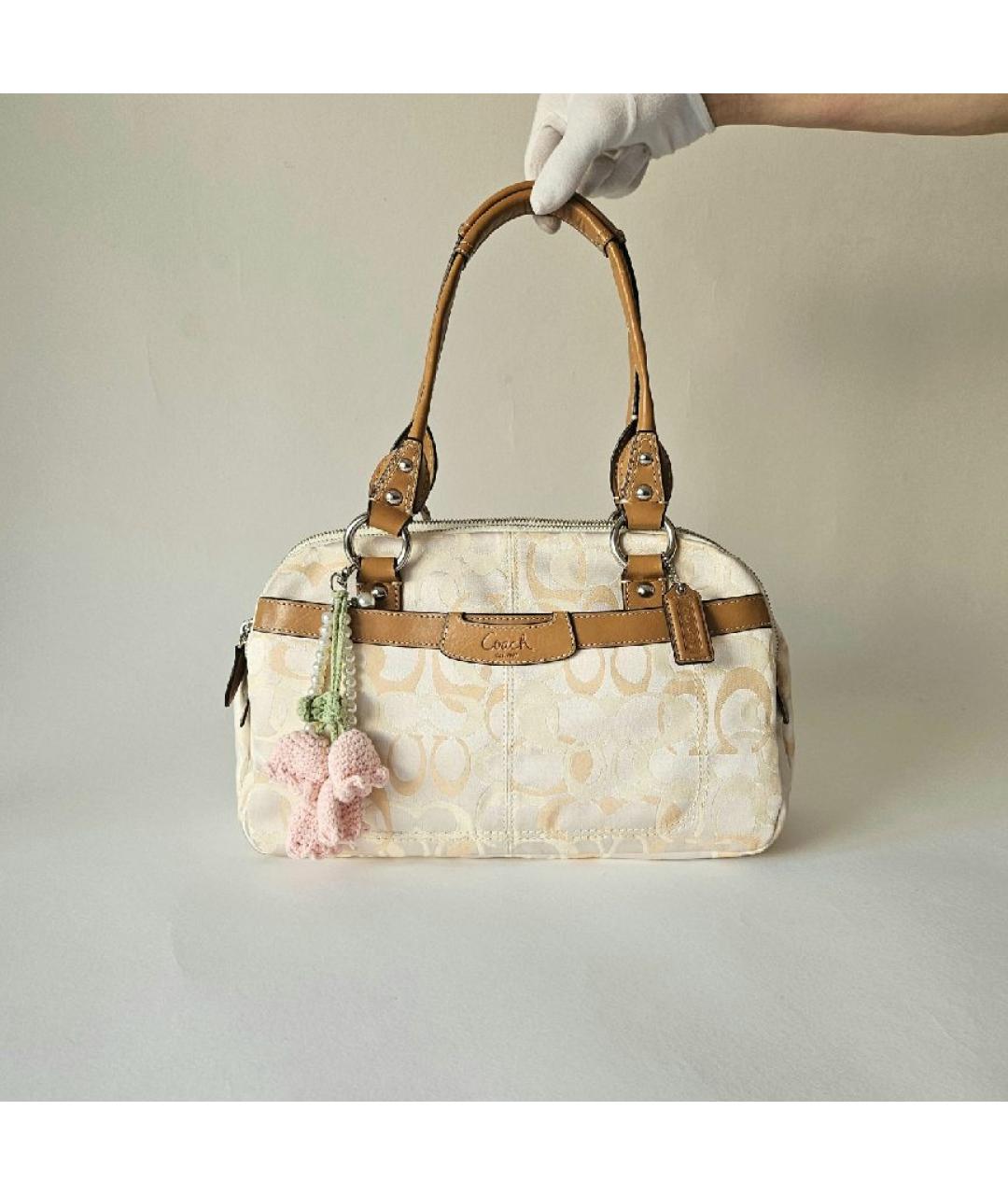 COACH Бежевая тканевая сумка с короткими ручками, фото 2
