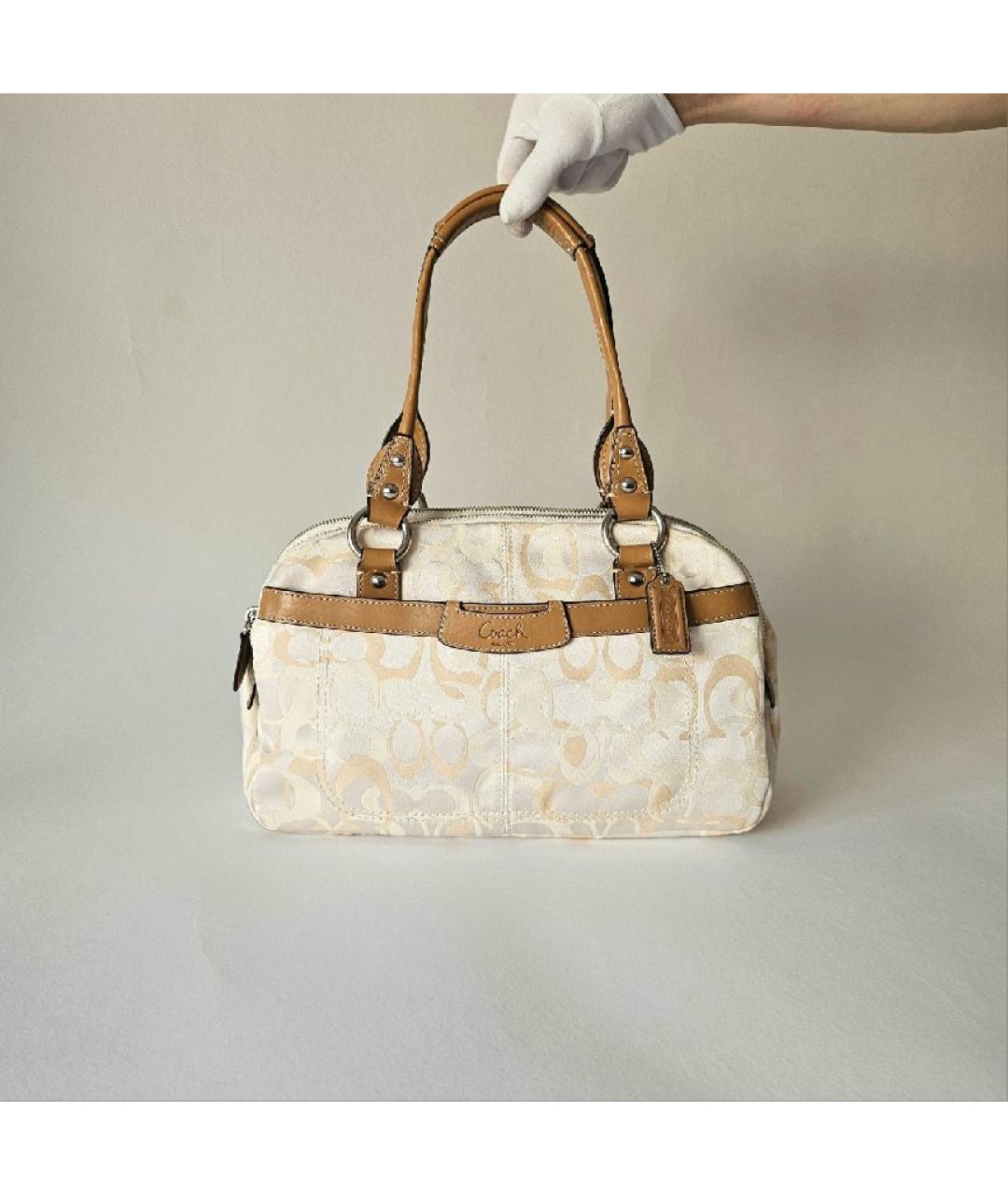 COACH Бежевая тканевая сумка с короткими ручками, фото 7