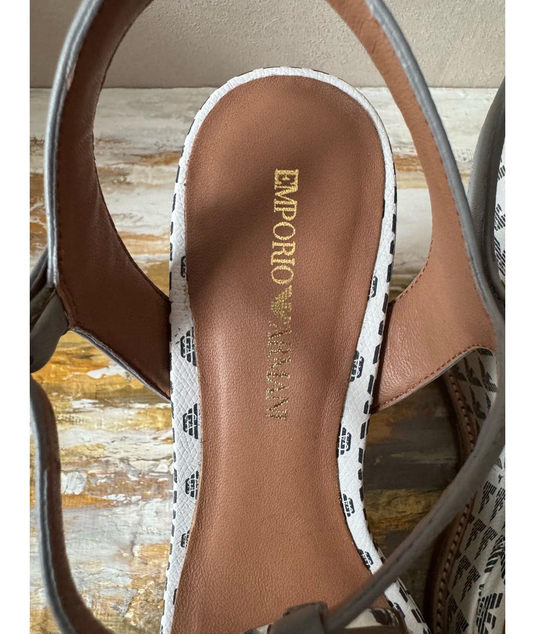 EMPORIO ARMANI Серые кожаные босоножки, фото 5