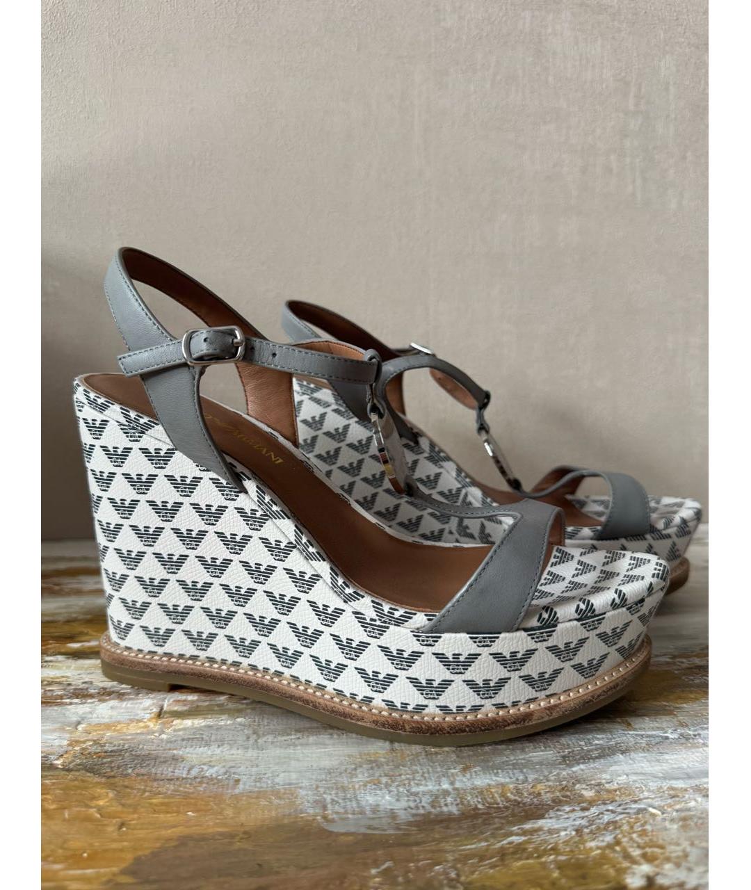 EMPORIO ARMANI Серые кожаные босоножки, фото 6