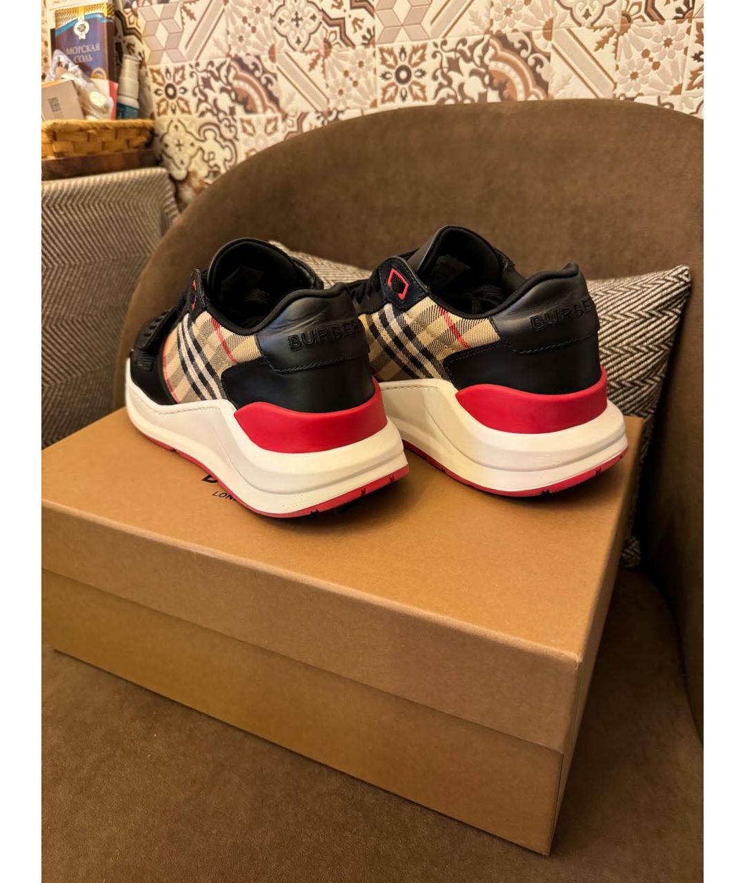 BURBERRY Черные кожаные кроссовки, фото 4