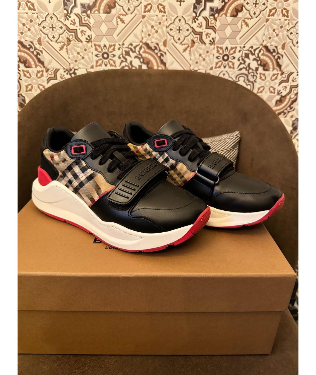 BURBERRY Черные кожаные кроссовки, фото 9