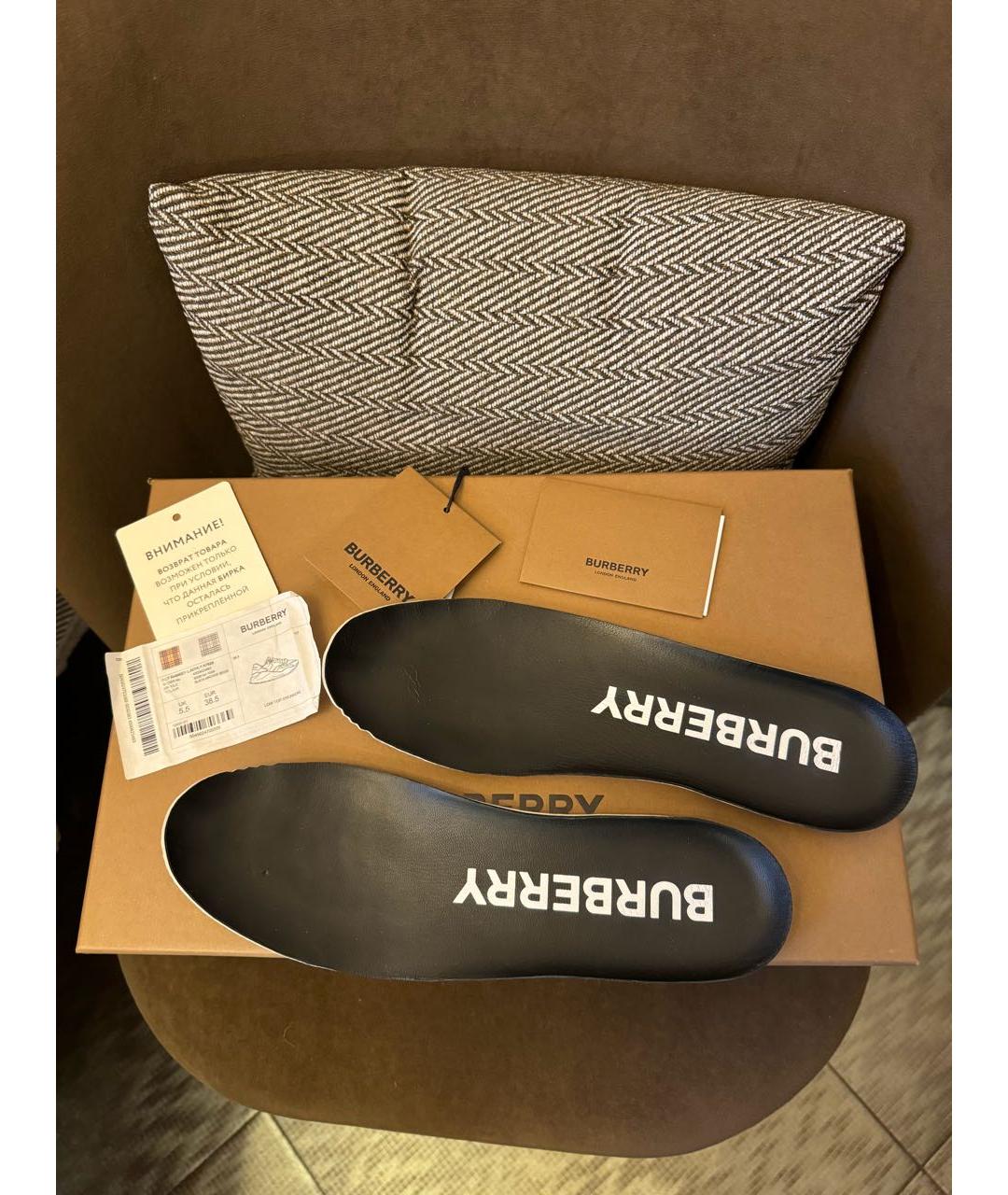 BURBERRY Черные кожаные кроссовки, фото 2