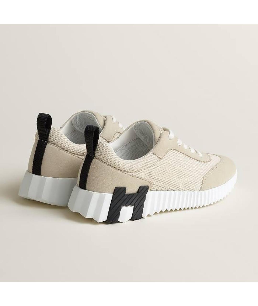 HERMES Бежевые текстильные кроссовки, фото 4