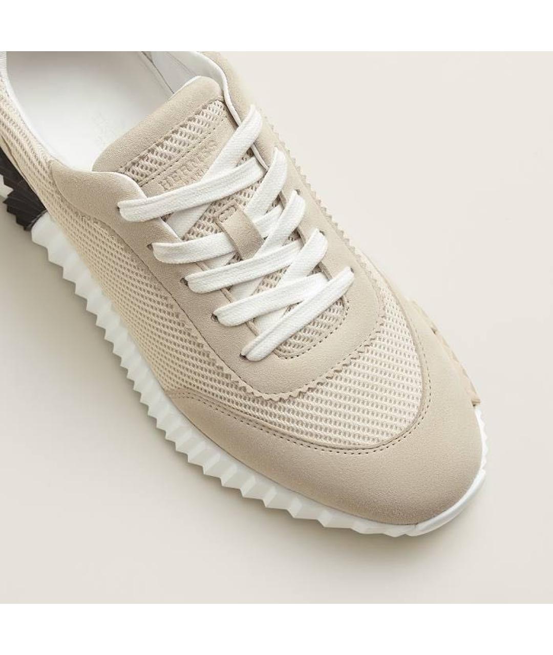 HERMES Бежевые текстильные кроссовки, фото 6