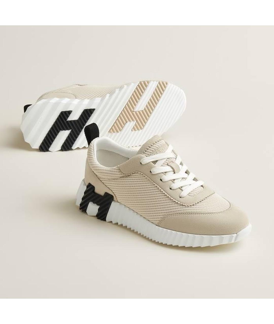 HERMES Бежевые текстильные кроссовки, фото 2