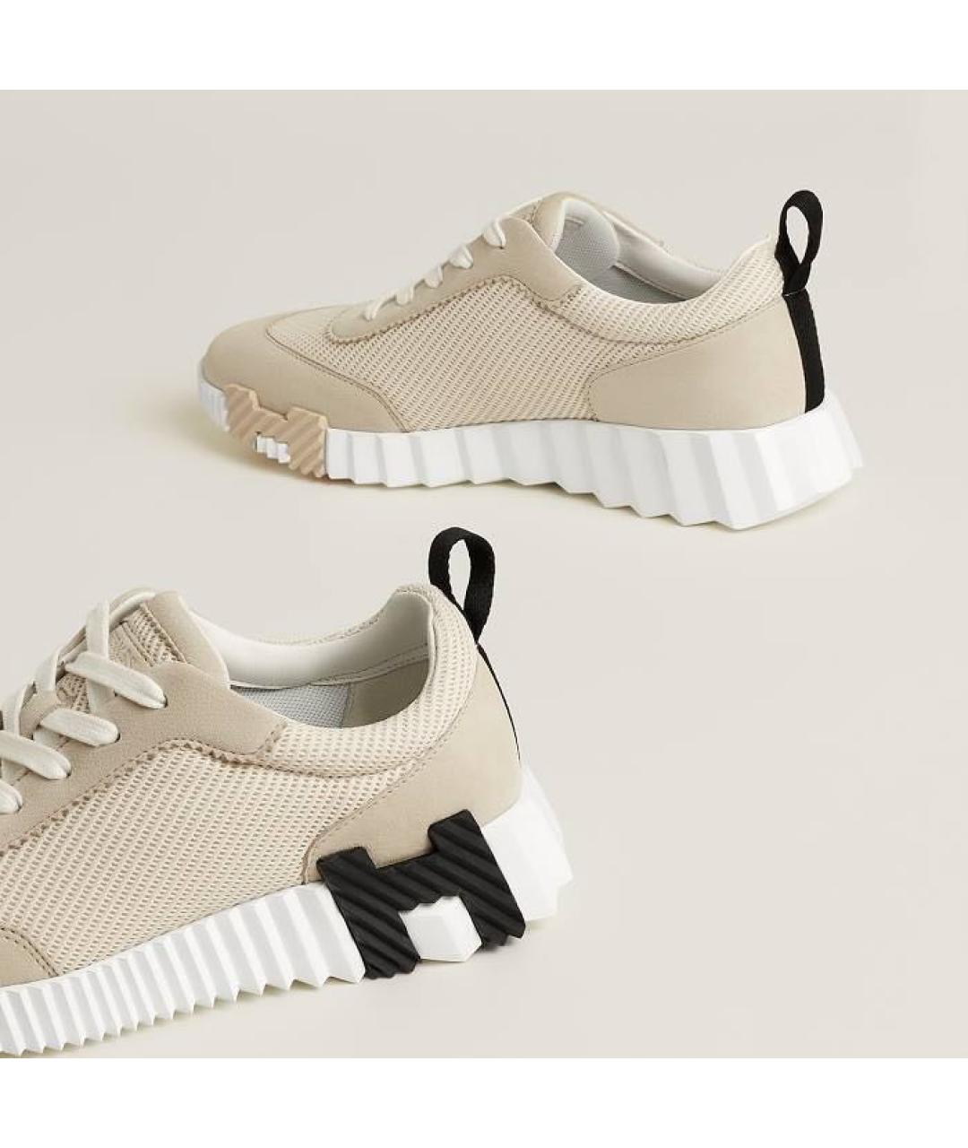 HERMES Бежевые текстильные кроссовки, фото 5