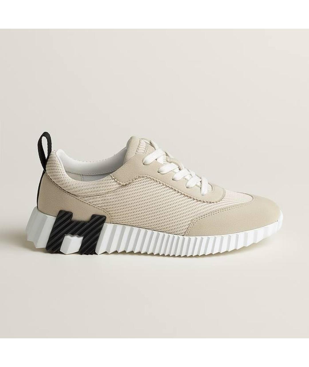 HERMES Бежевые текстильные кроссовки, фото 9