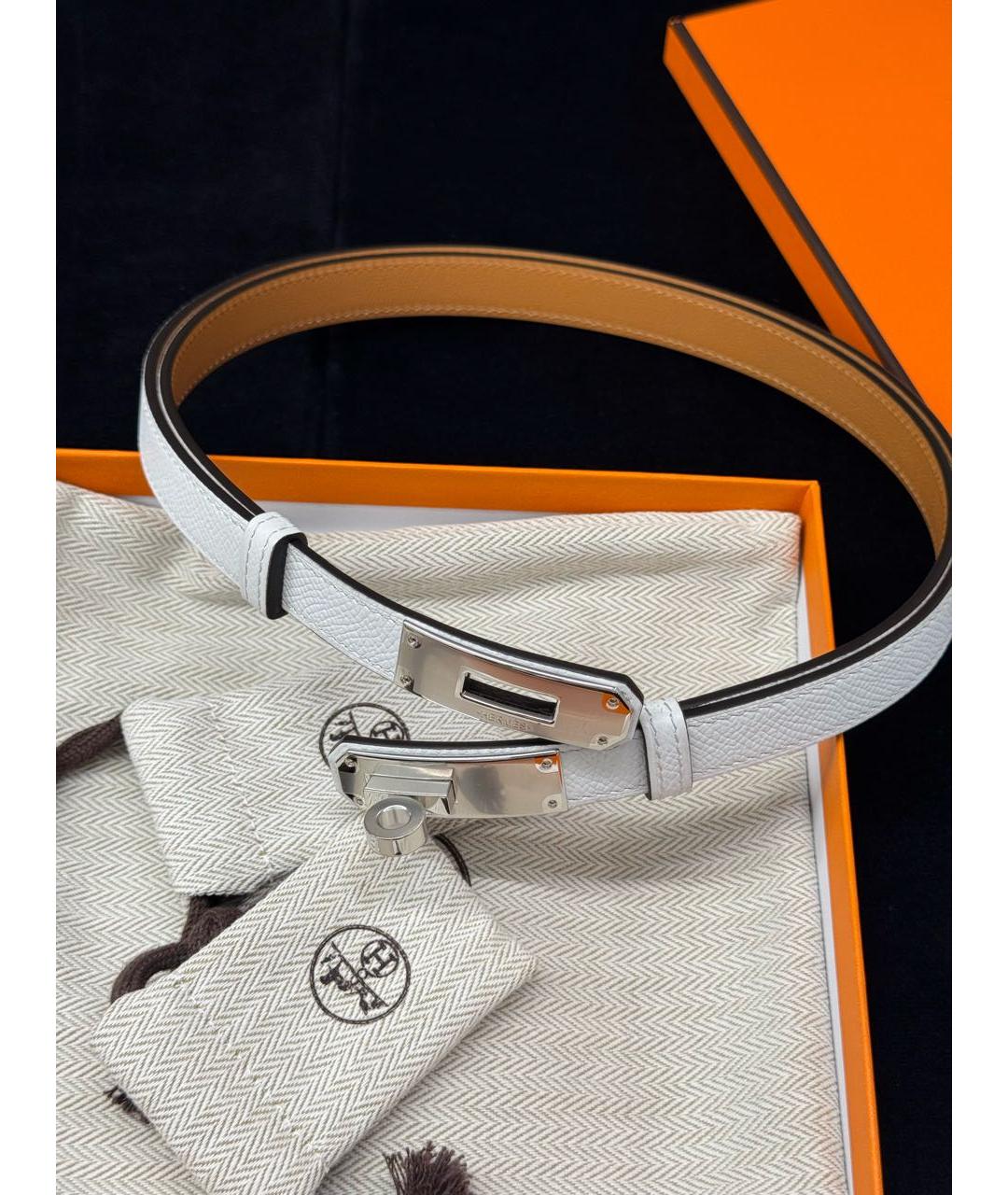 HERMES Белый кожаный ремень, фото 4