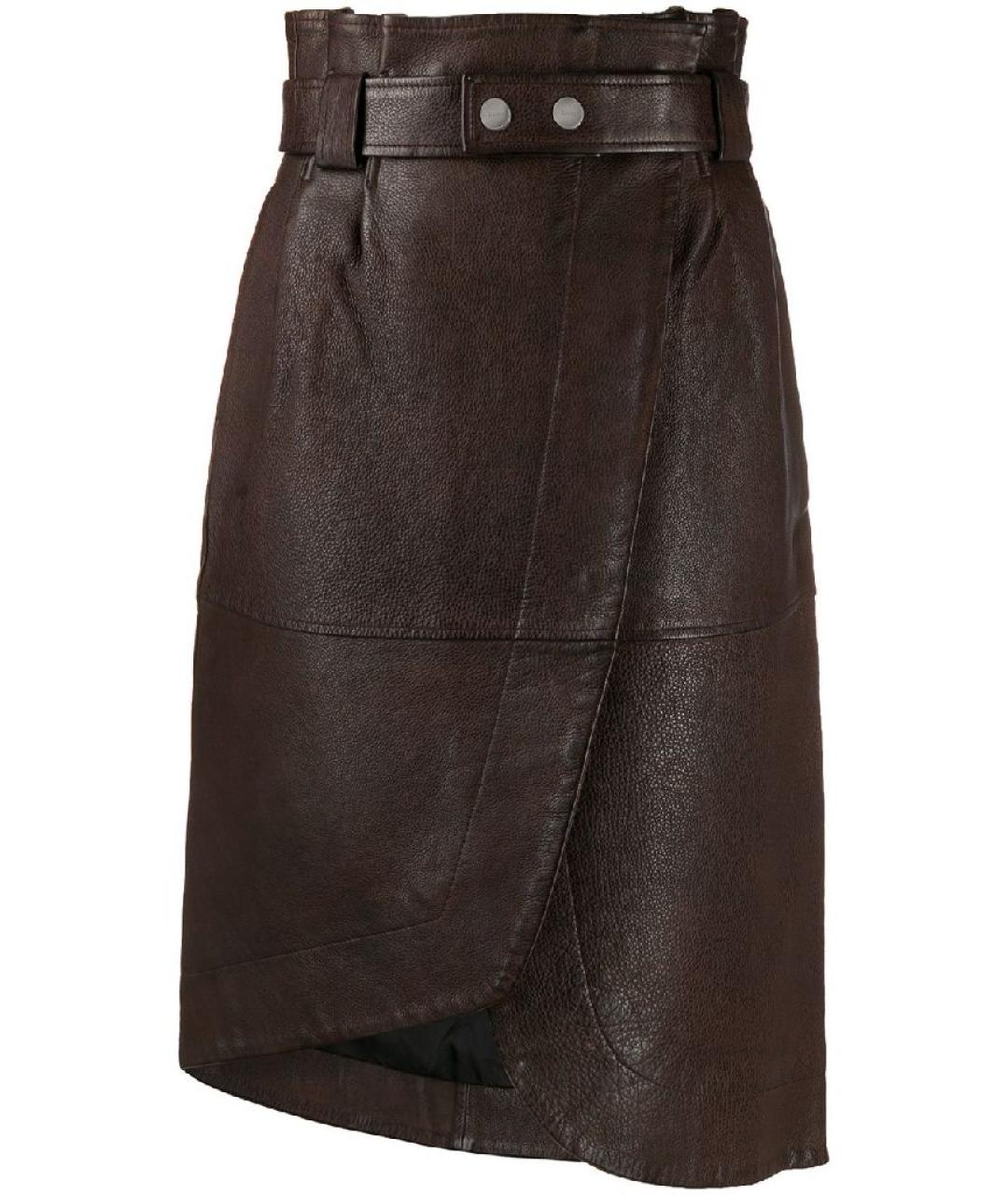 GANNI Коричневая кожаная юбка миди, фото 6