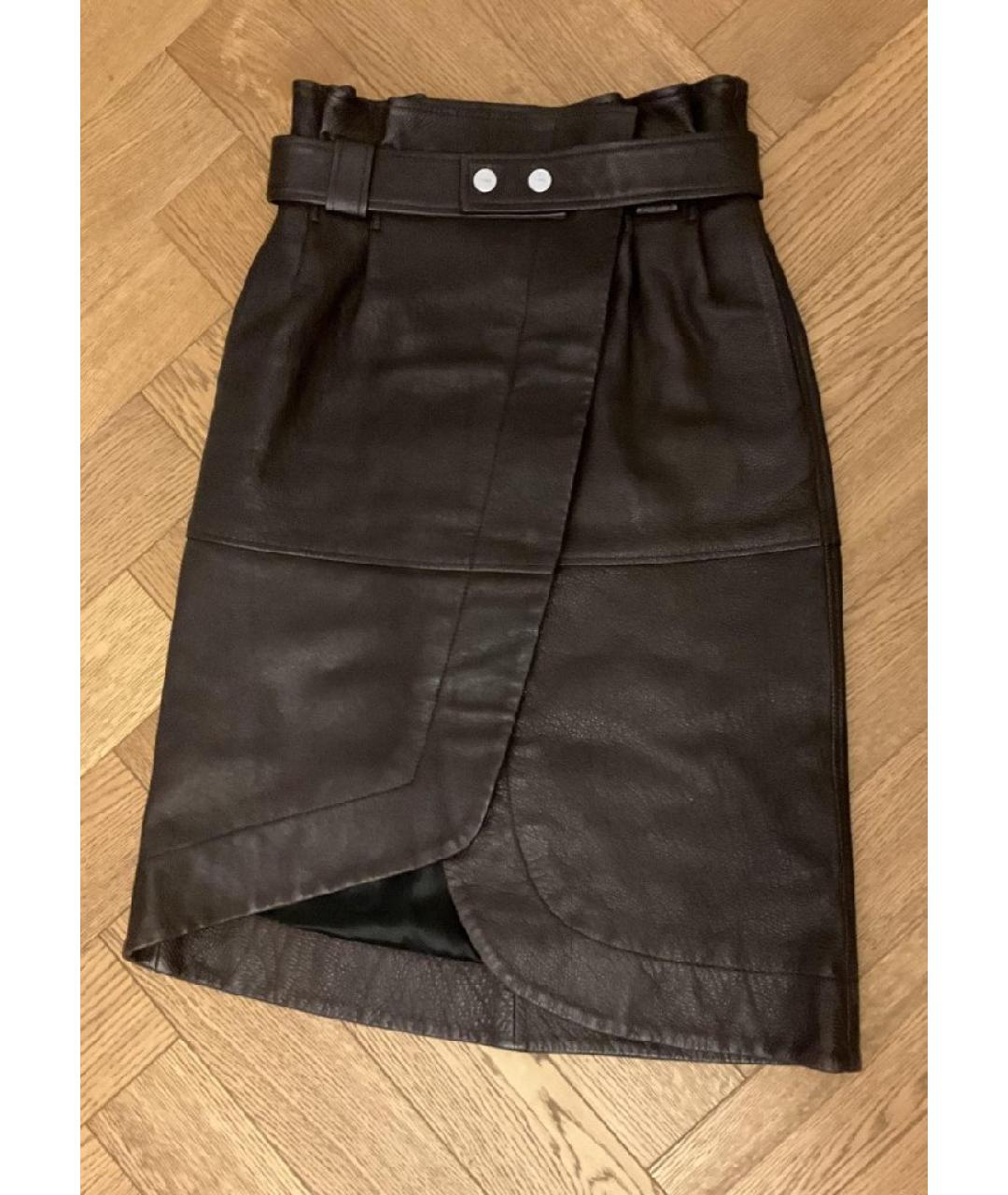 GANNI Коричневая кожаная юбка миди, фото 2