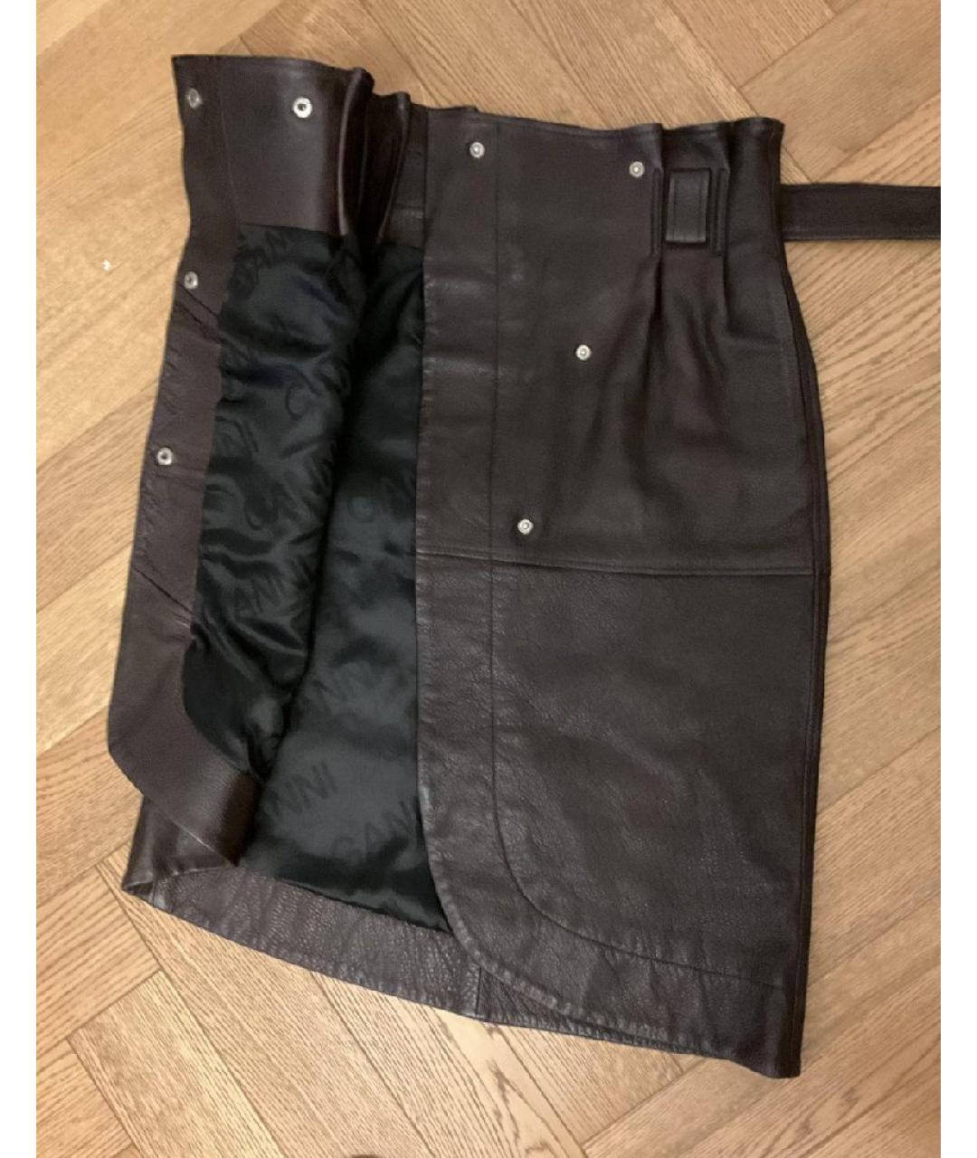 GANNI Коричневая кожаная юбка миди, фото 4