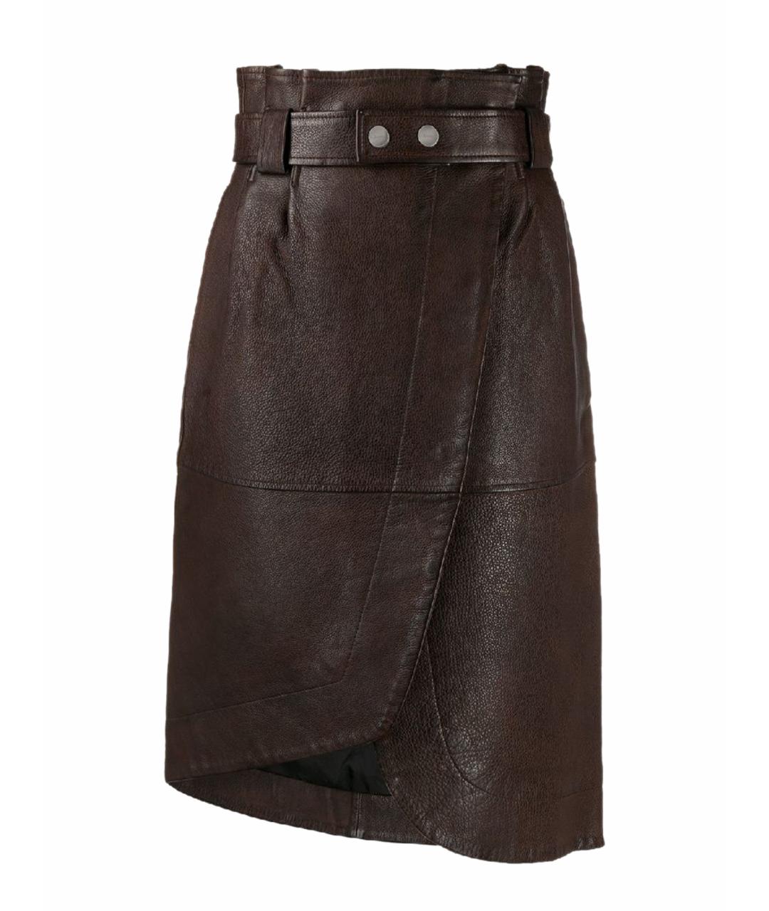 GANNI Коричневая кожаная юбка миди, фото 1