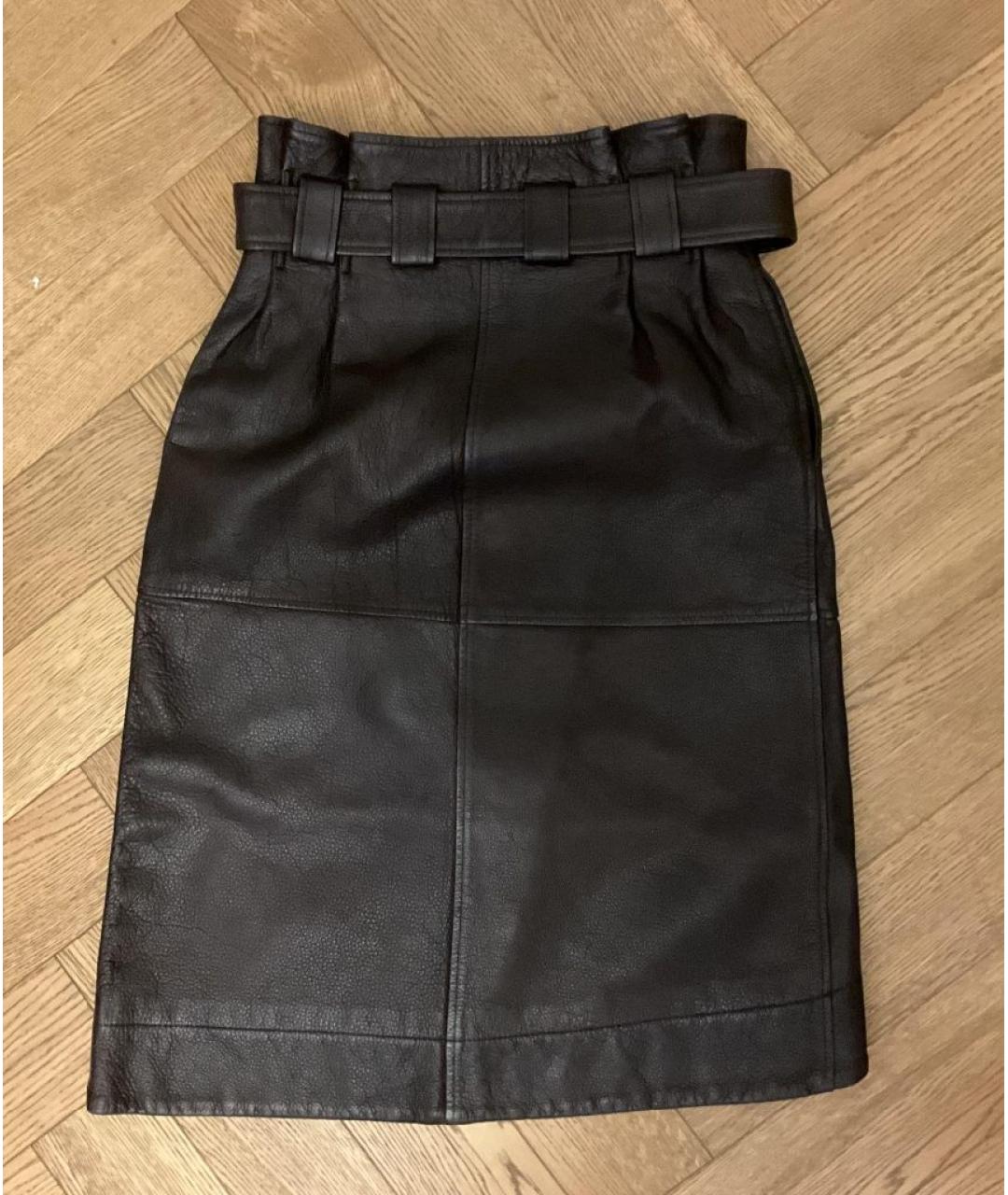 GANNI Коричневая кожаная юбка миди, фото 3