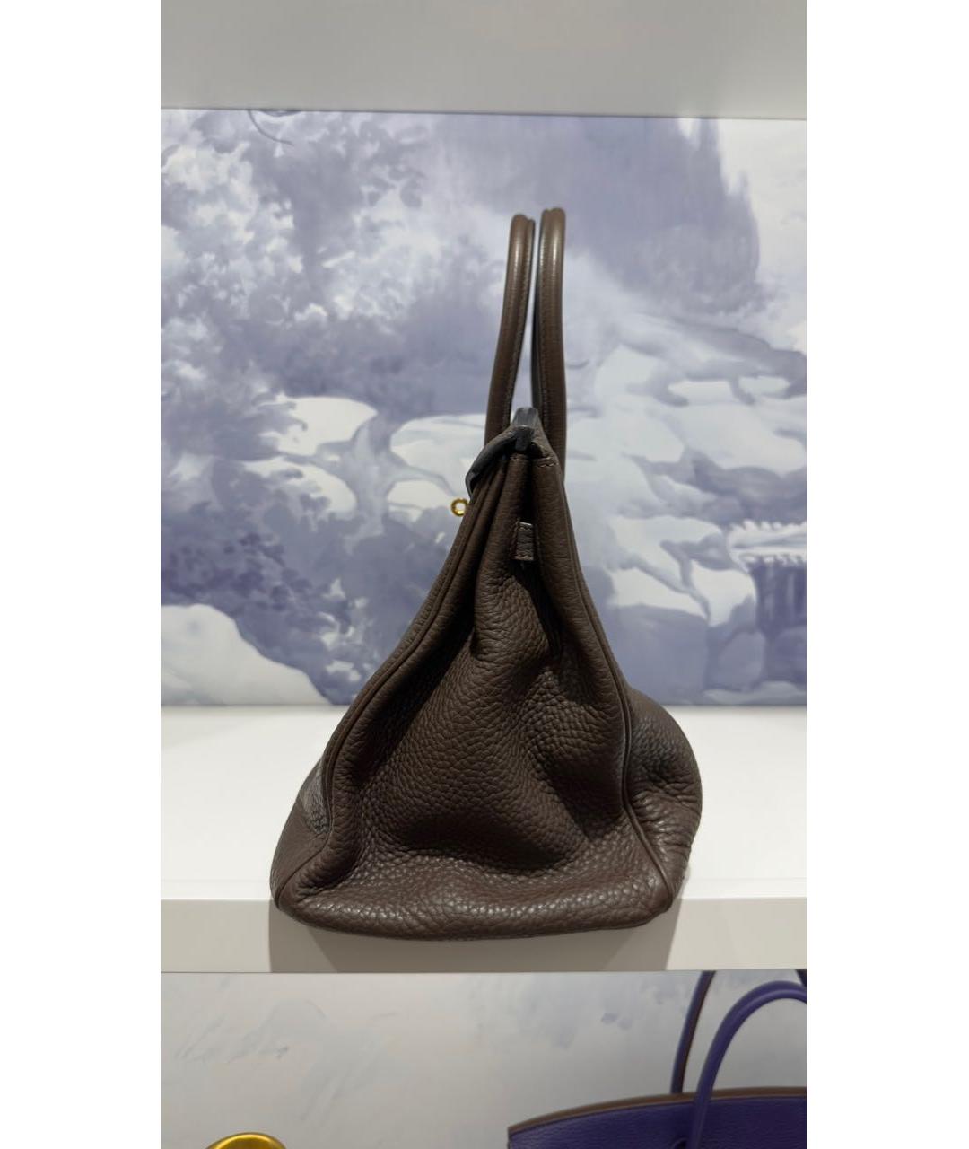 HERMES Коричневая кожаная сумка с короткими ручками, фото 3