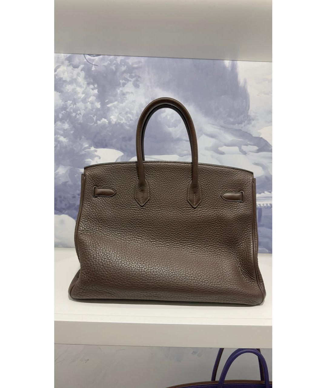 HERMES Коричневая кожаная сумка с короткими ручками, фото 2