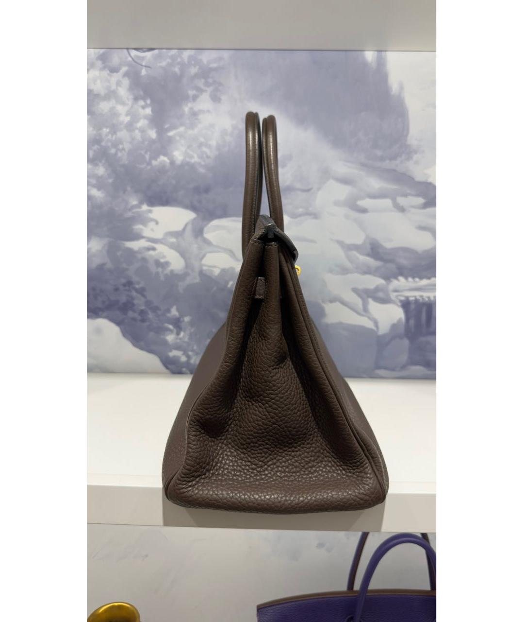 HERMES Коричневая кожаная сумка с короткими ручками, фото 4