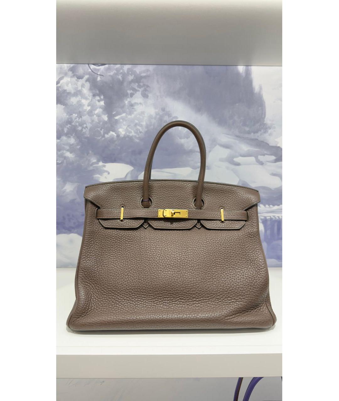 HERMES Коричневая кожаная сумка с короткими ручками, фото 5