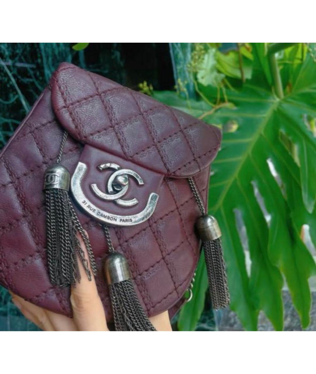 CHANEL Бордовая кожаная сумка через плечо, фото 2