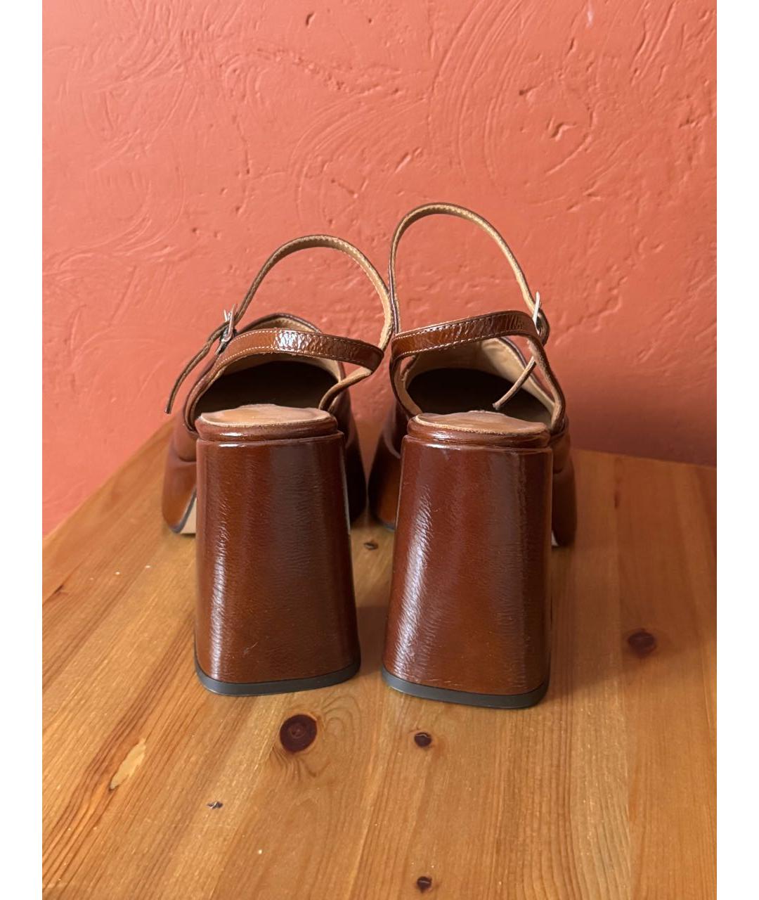 MIISTA Коричневые босоножки из лакированной кожи, фото 3