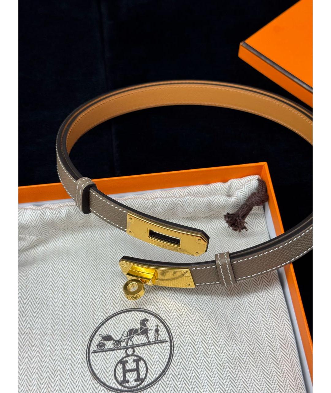 HERMES Серый кожаный ремень, фото 4
