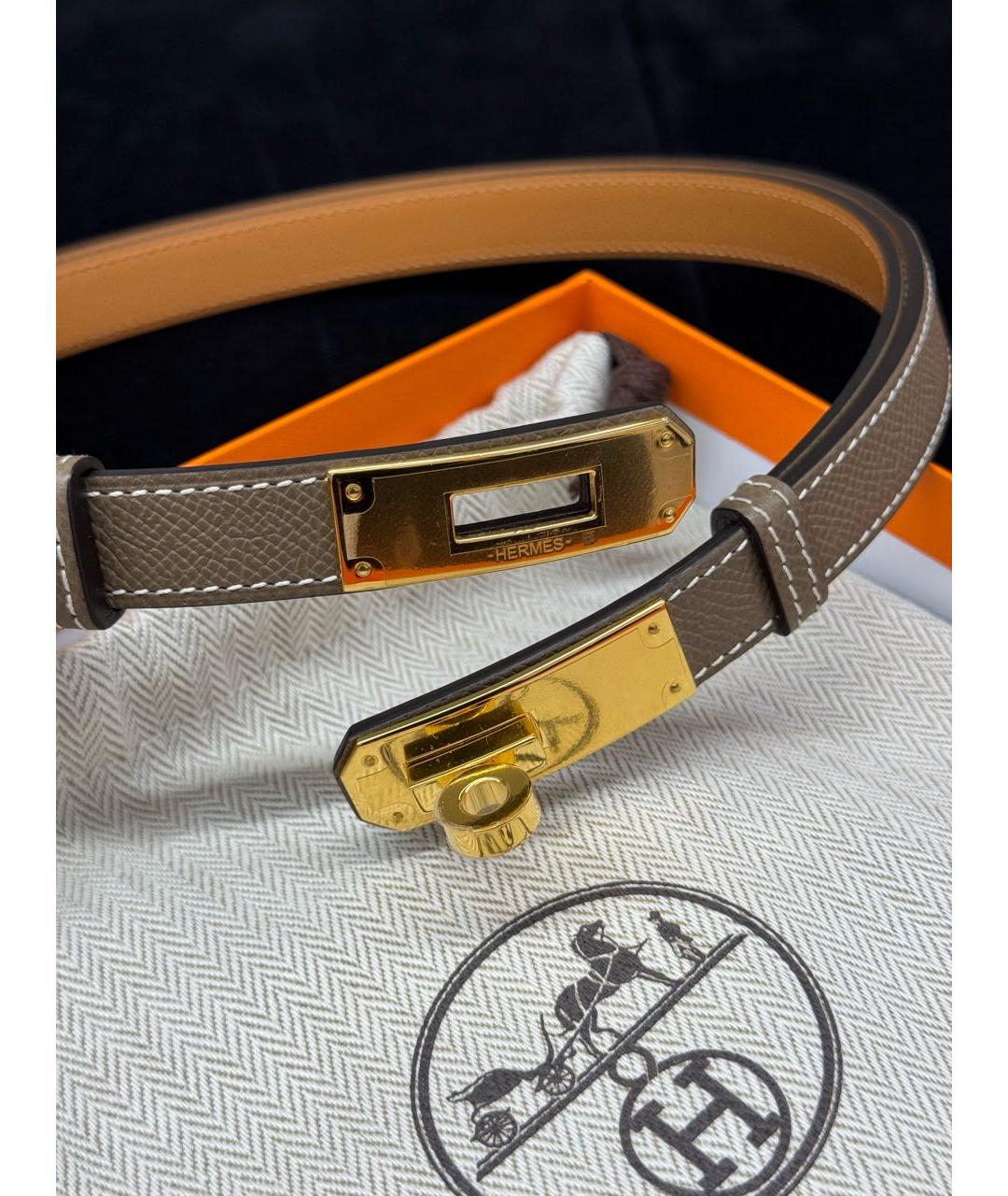 HERMES Серый кожаный ремень, фото 3