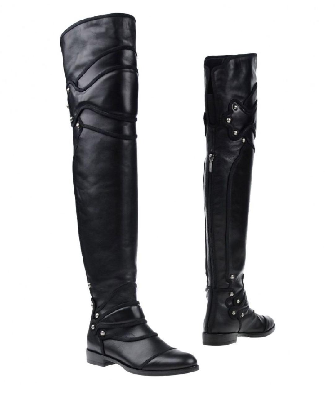 DOLCE&GABBANA Черные кожаные ботфорты, фото 2