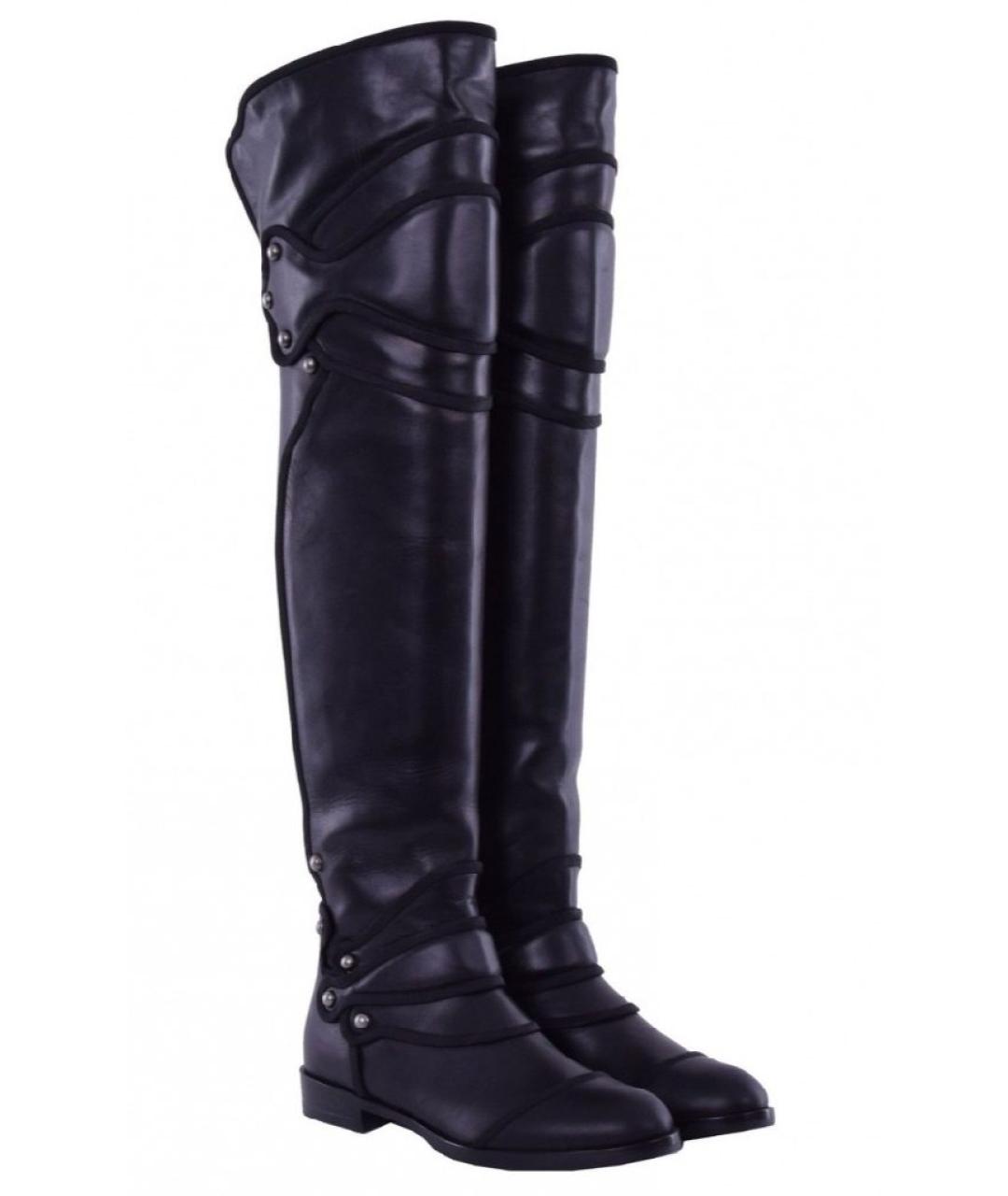 DOLCE&GABBANA Черные кожаные ботфорты, фото 3