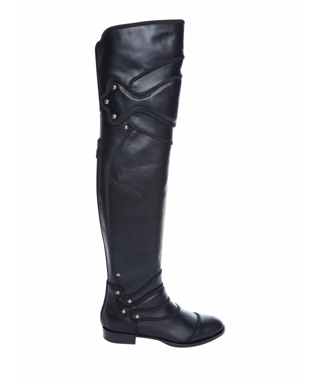 DOLCE&GABBANA Черные кожаные ботфорты, фото 1