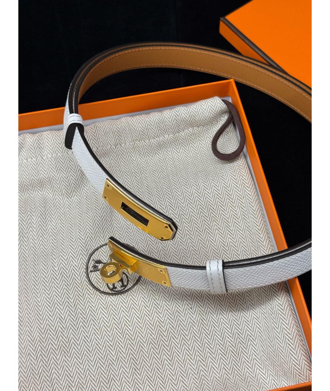 HERMES Белый кожаный ремень, фото 4