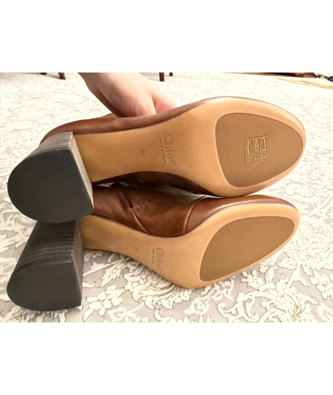 CHLOE Коричневые кожаные полусапоги, фото 3