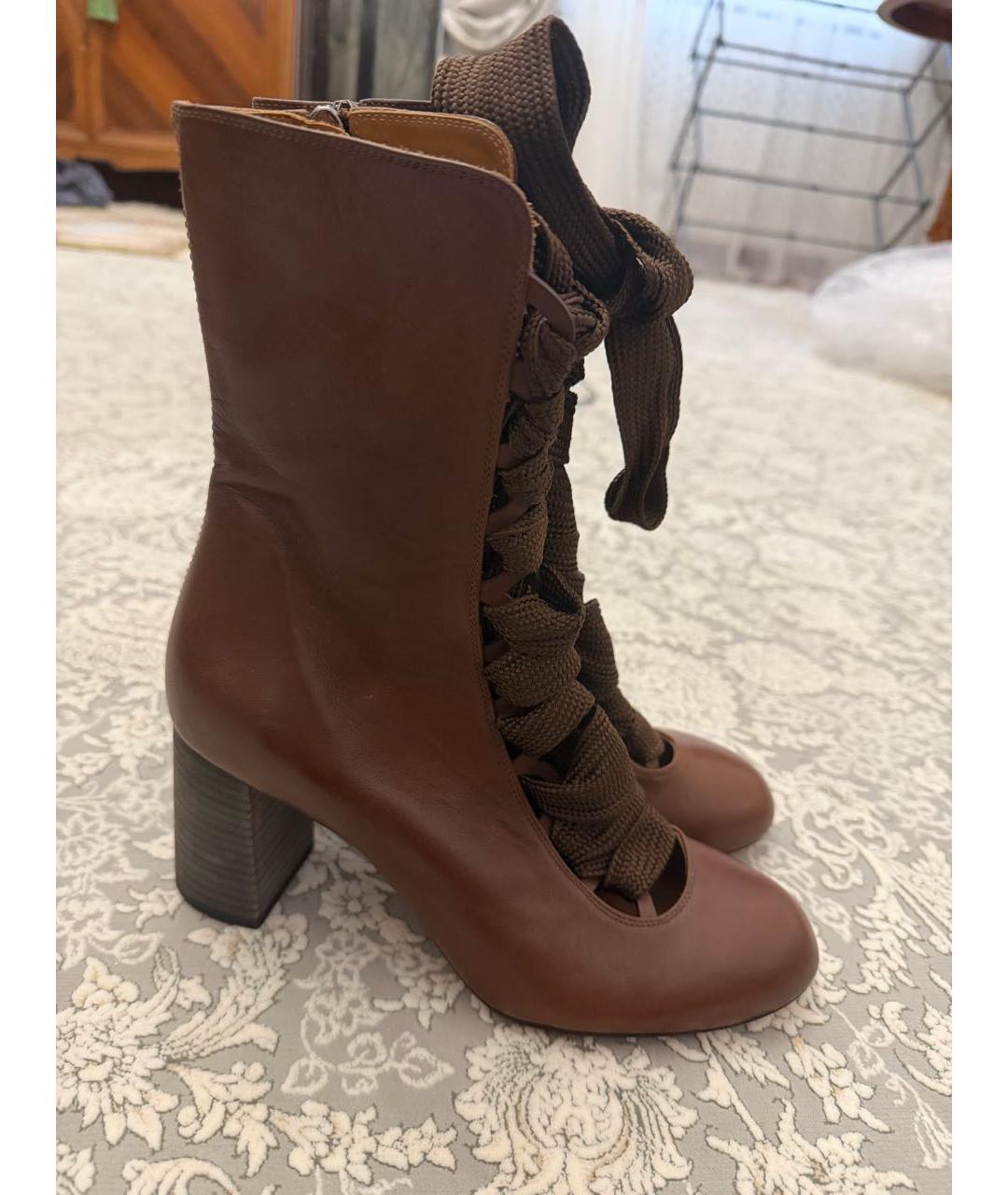 CHLOE Коричневые кожаные полусапоги, фото 4