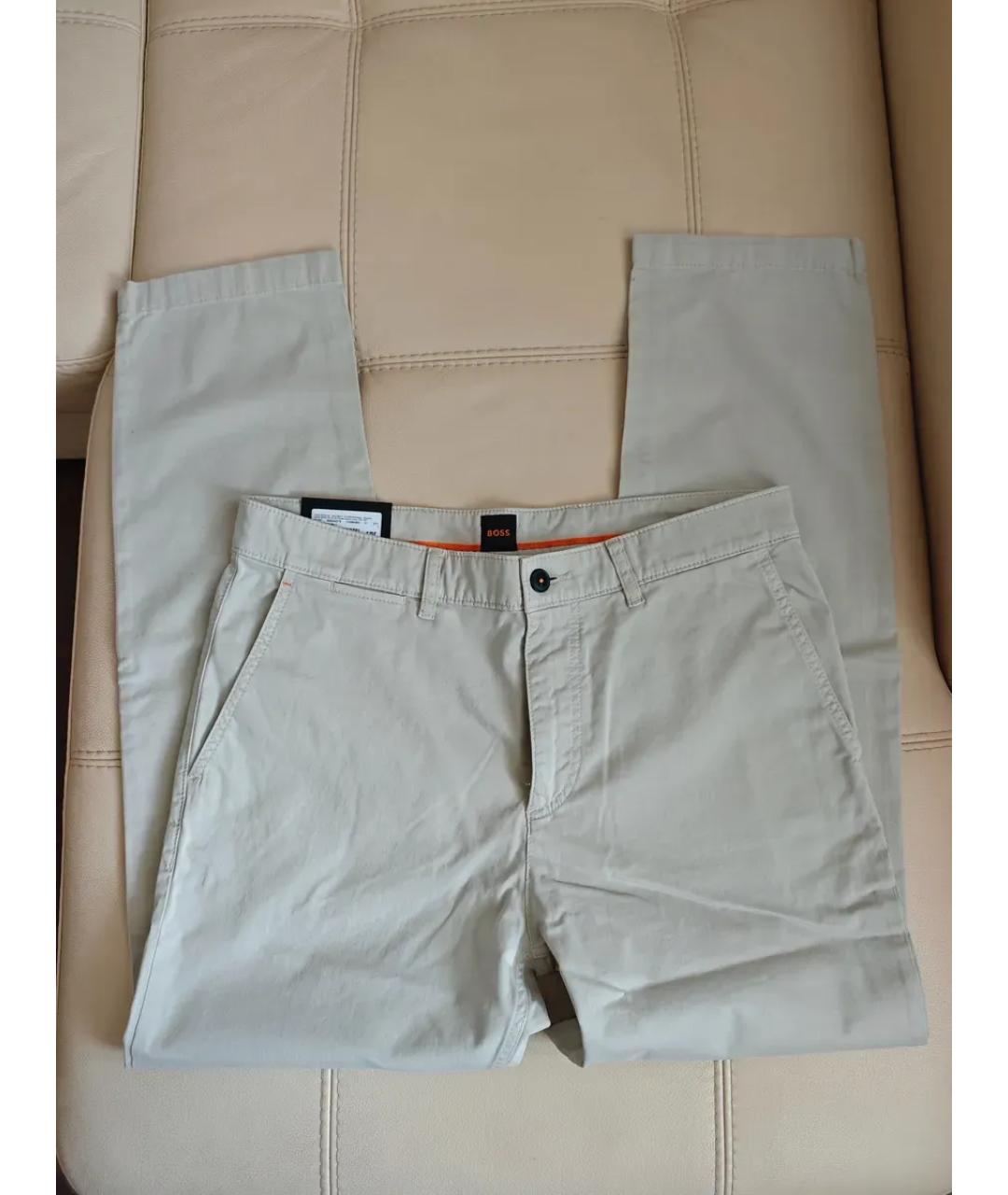 HUGO BOSS Бежевые хлопко-эластановые брюки чинос, фото 2