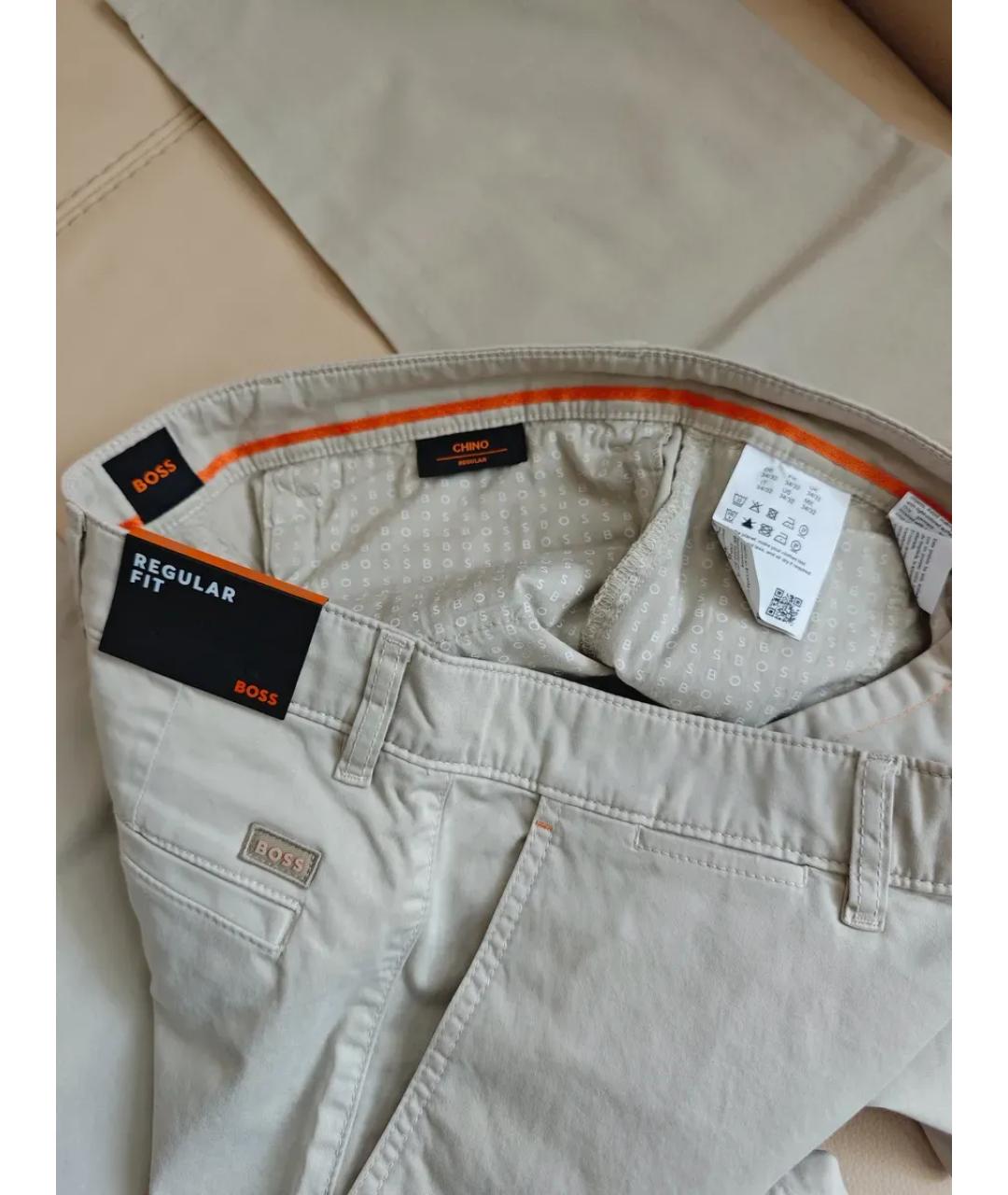 HUGO BOSS Бежевые хлопко-эластановые брюки чинос, фото 4