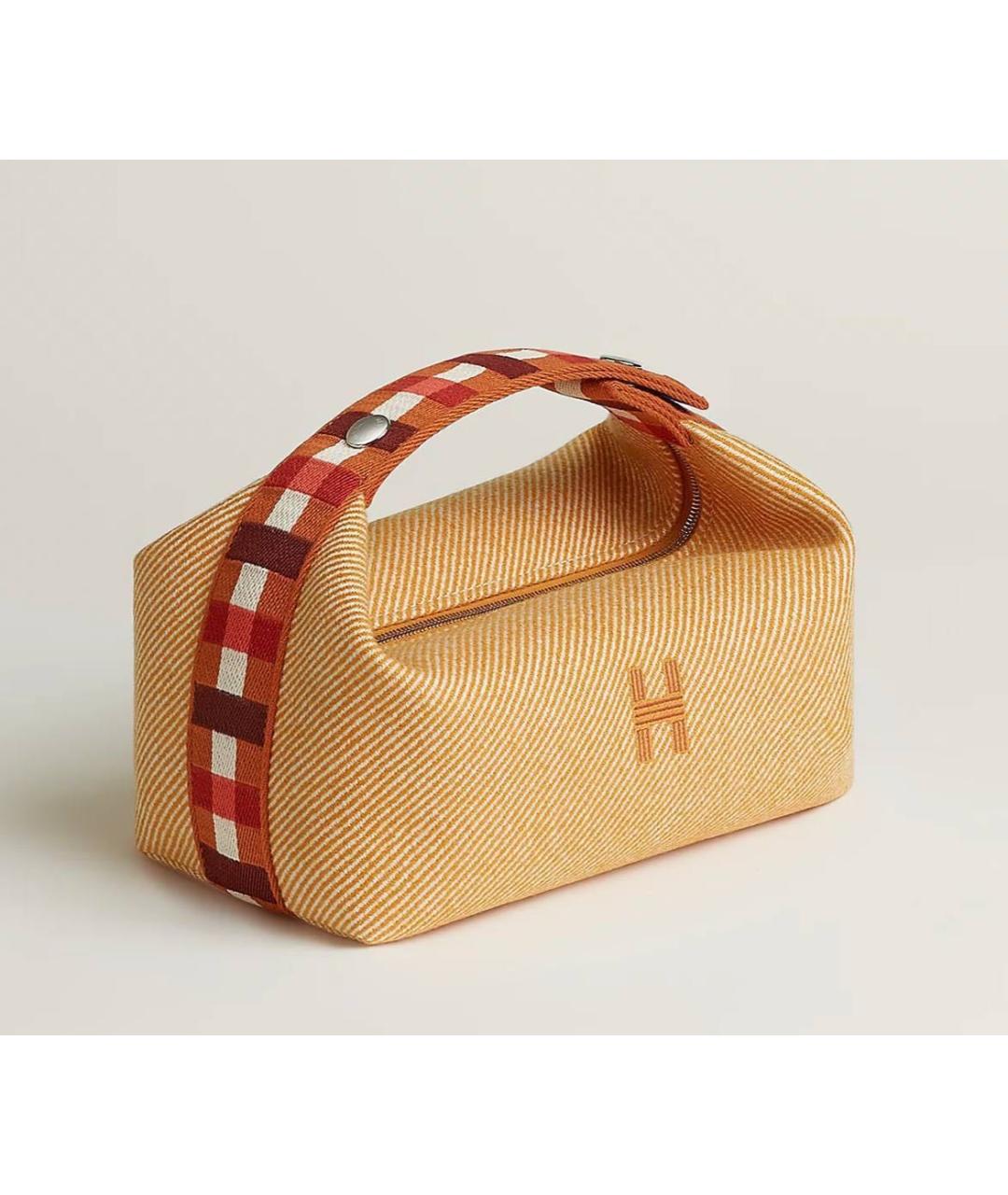 HERMES Желтая шерстяная косметичка, фото 7