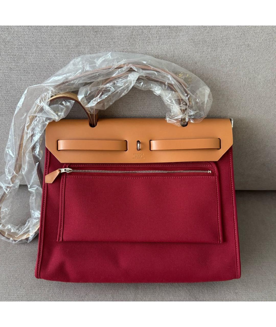 HERMES Бордовая тканевая сумка через плечо, фото 3