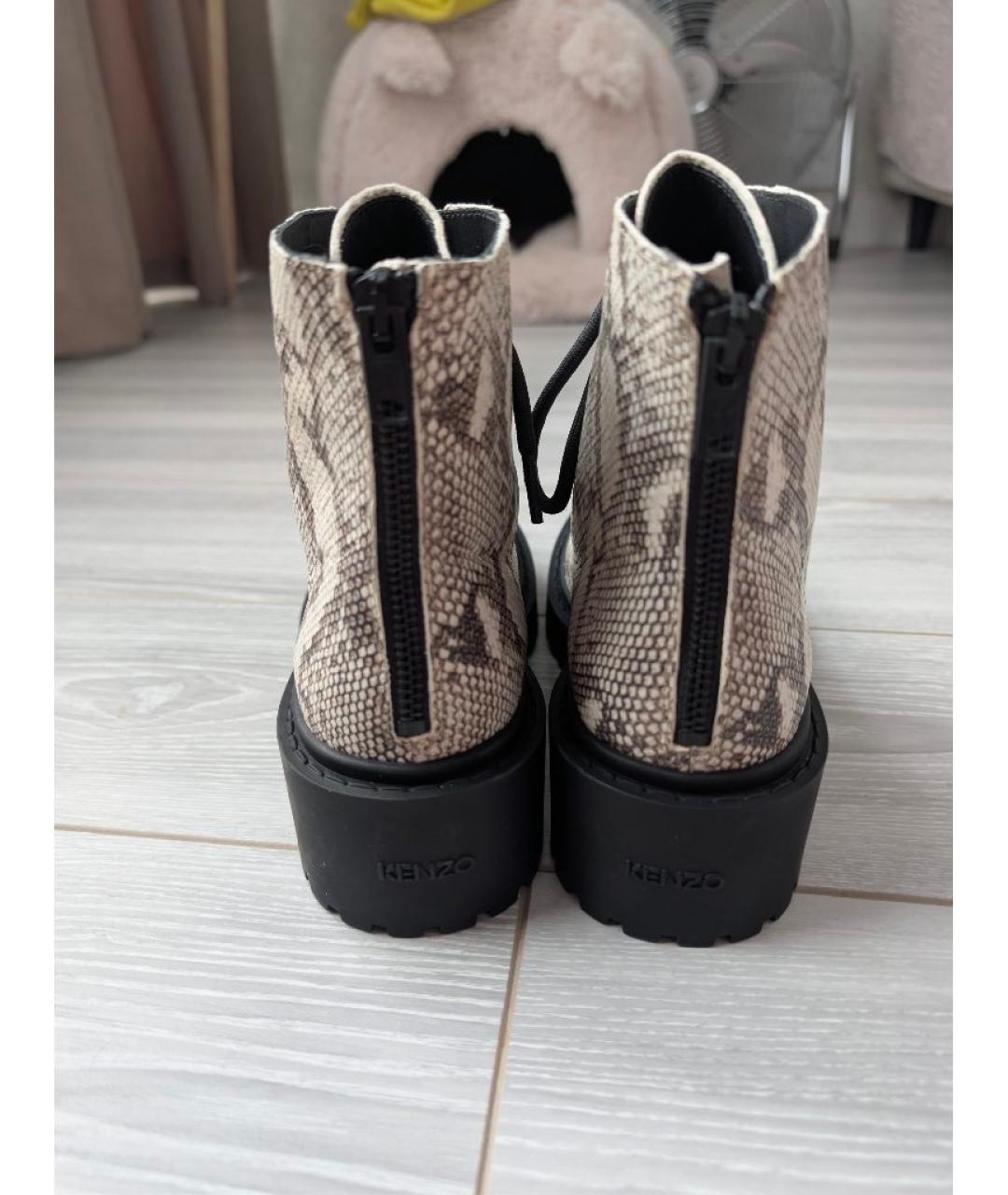 KENZO Бежевые кожаные ботинки, фото 4