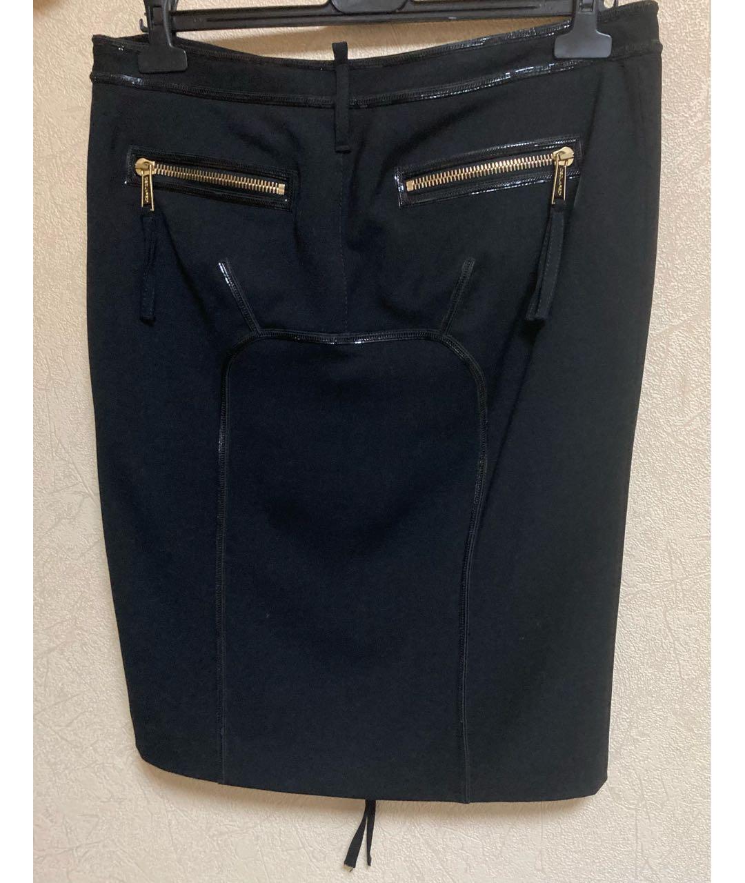 DSQUARED2 Черная шерстяная юбка миди, фото 2