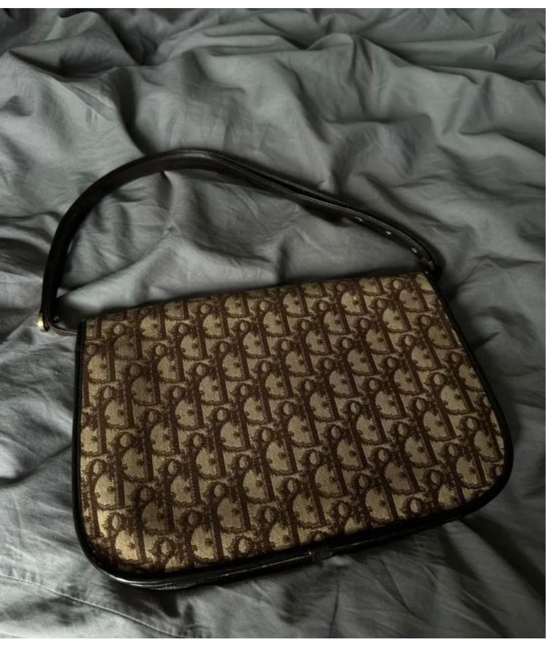 CHRISTIAN DIOR Коричневая бархатная сумка с короткими ручками, фото 2