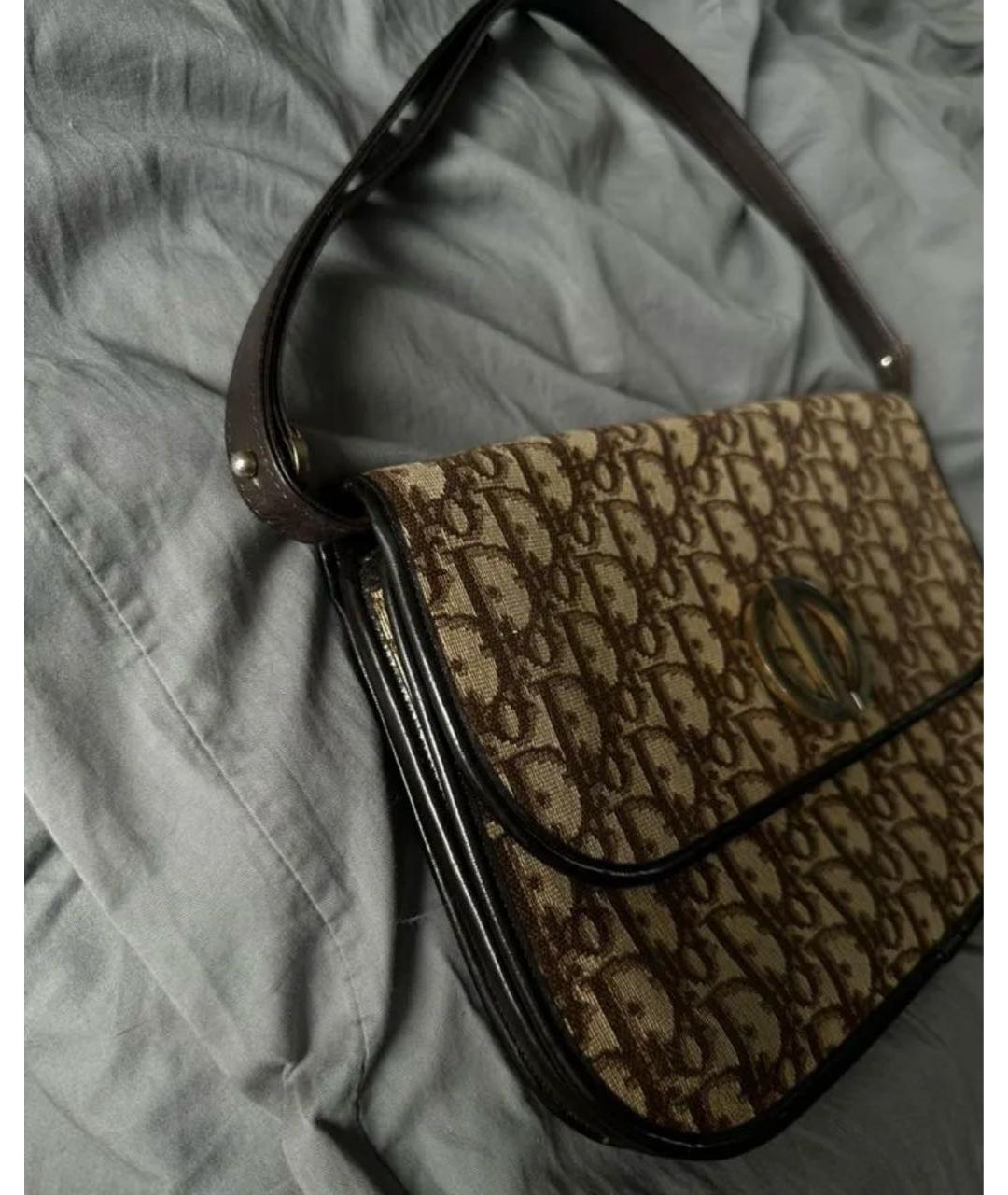 CHRISTIAN DIOR Коричневая бархатная сумка с короткими ручками, фото 3