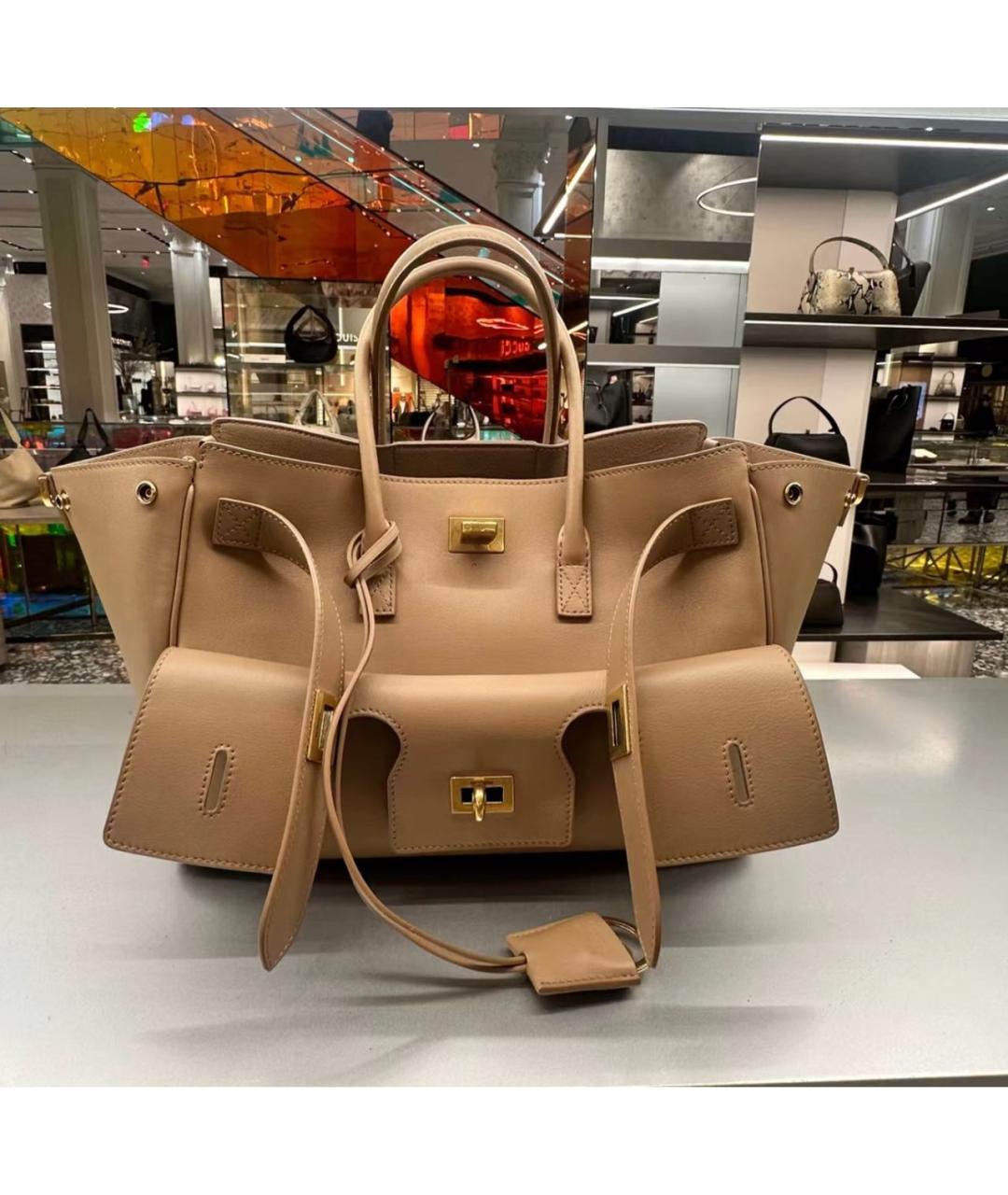 BALENCIAGA Бежевая кожаная сумка с короткими ручками, фото 4